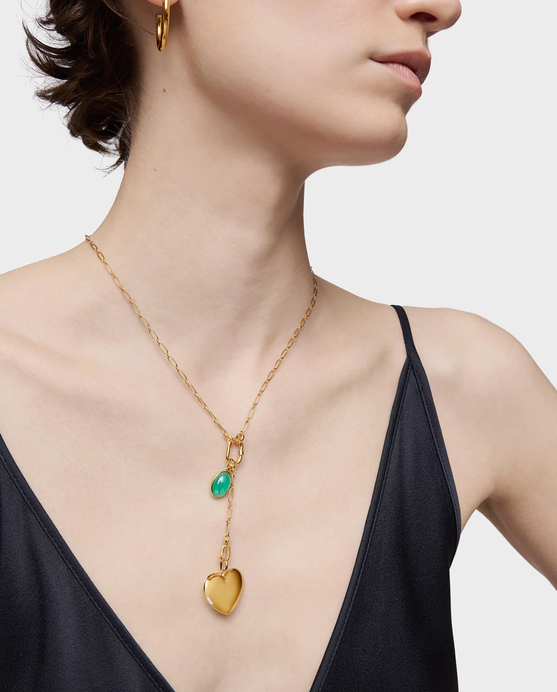 Pendente Medallions Pequeno Banhado em Ouro 18 Kt Sobre Prata com Calcedonia Verde-5