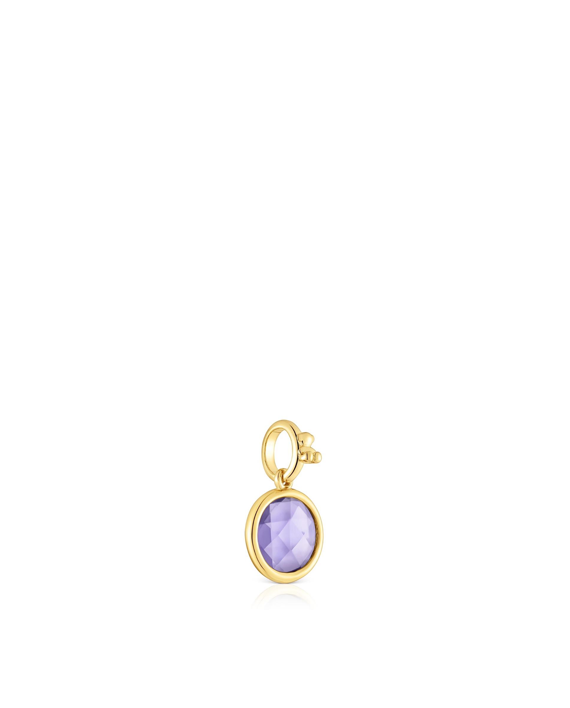 Pendente Medallions Pequeno Banhado em Ouro 18 Kt Sobre Prata com Iolita Roxo-2
