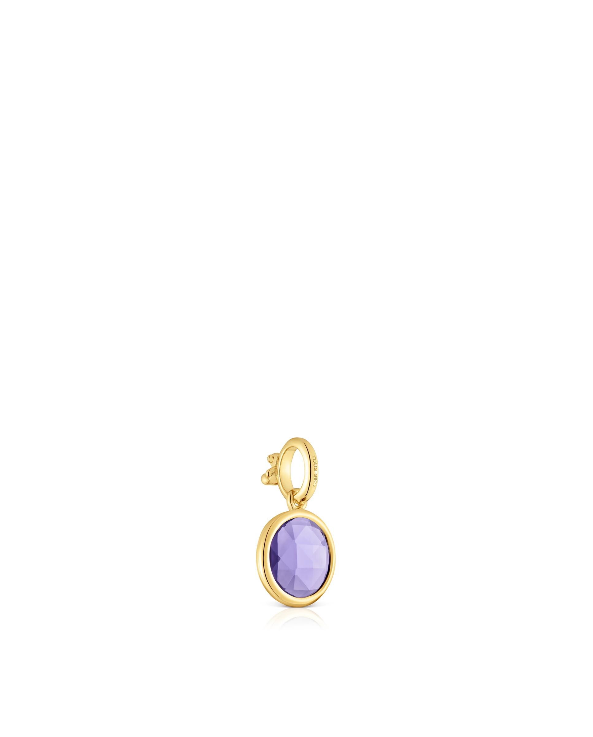 Pendente Medallions Pequeno Banhado em Ouro 18 Kt Sobre Prata com Iolita Roxo-4