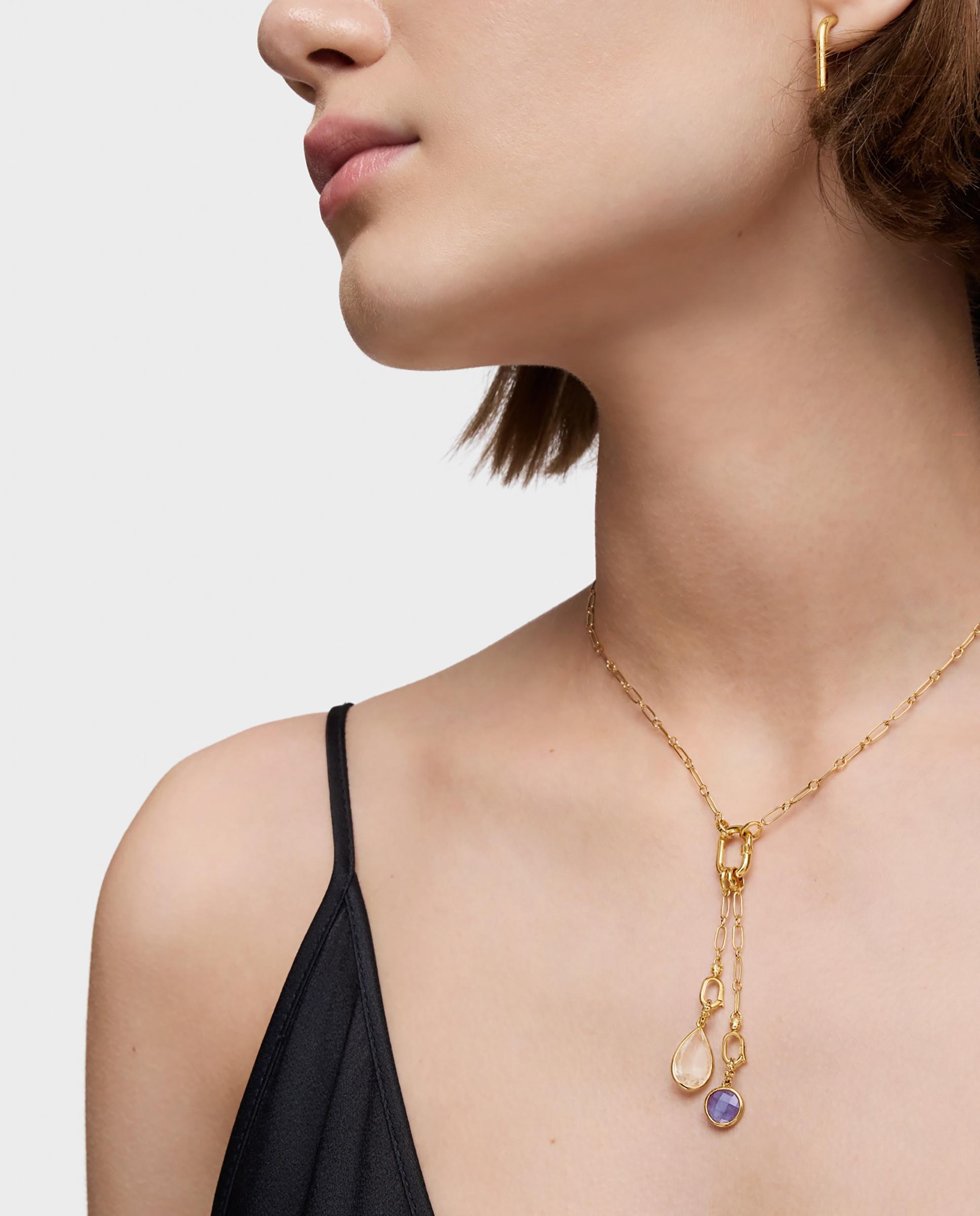 Pendente Medallions Pequeno Banhado em Ouro 18 Kt Sobre Prata com Iolita Roxo-5