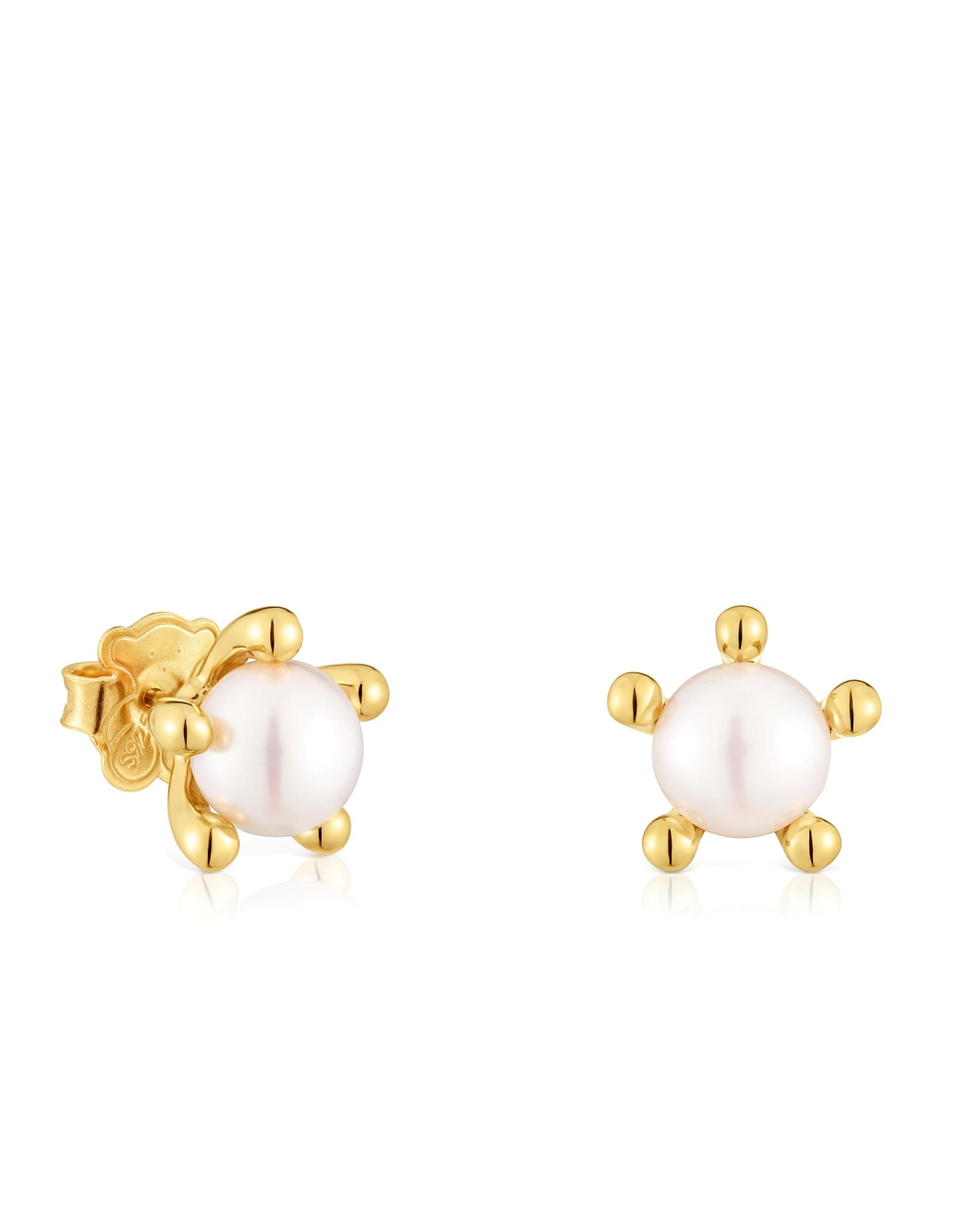 Brincos Garden Banhados a Ouro 18 Kt Sobre Prata e Pérolas Branco-1