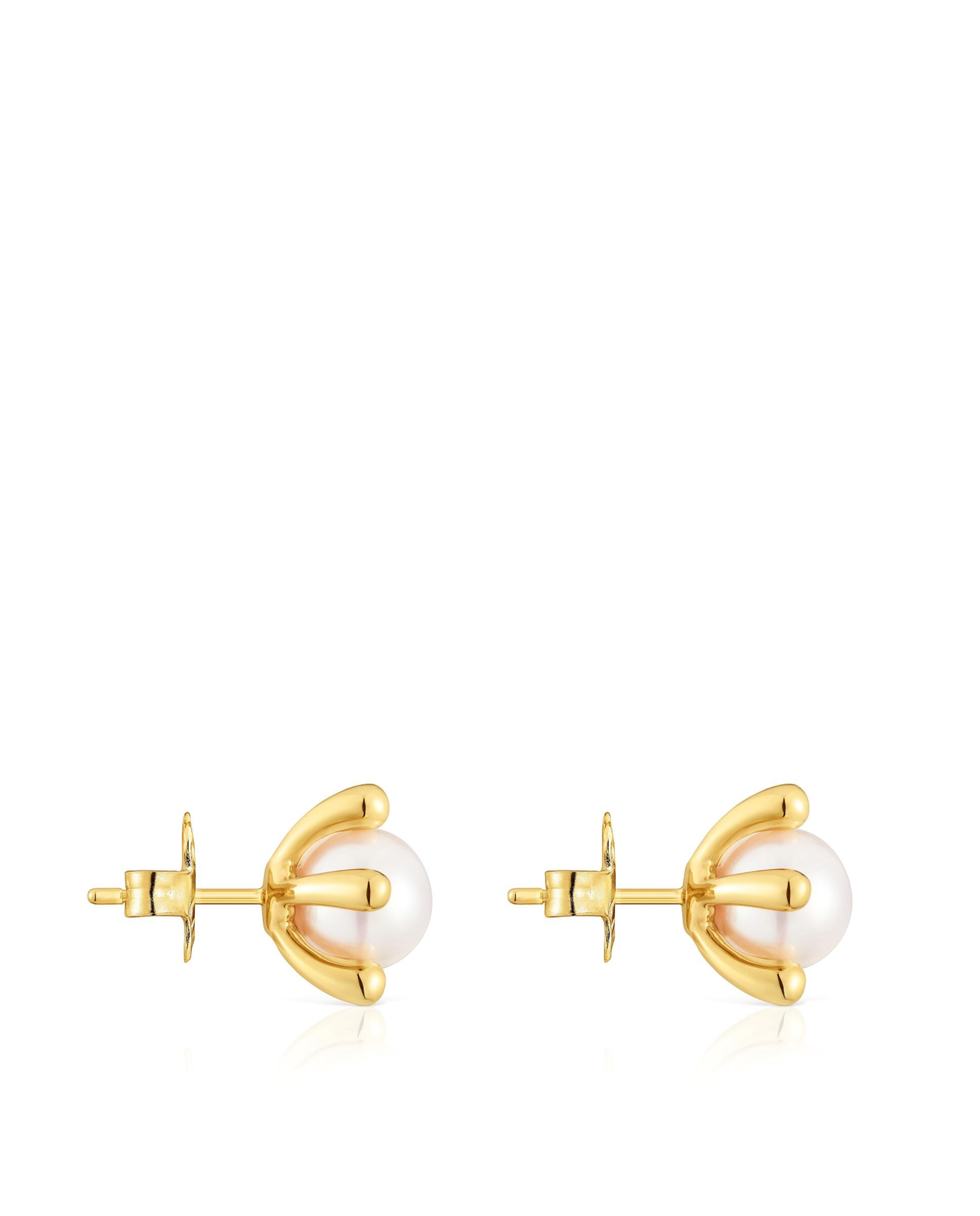 Brincos Garden Banhados a Ouro 18 Kt Sobre Prata e Pérolas Branco-2
