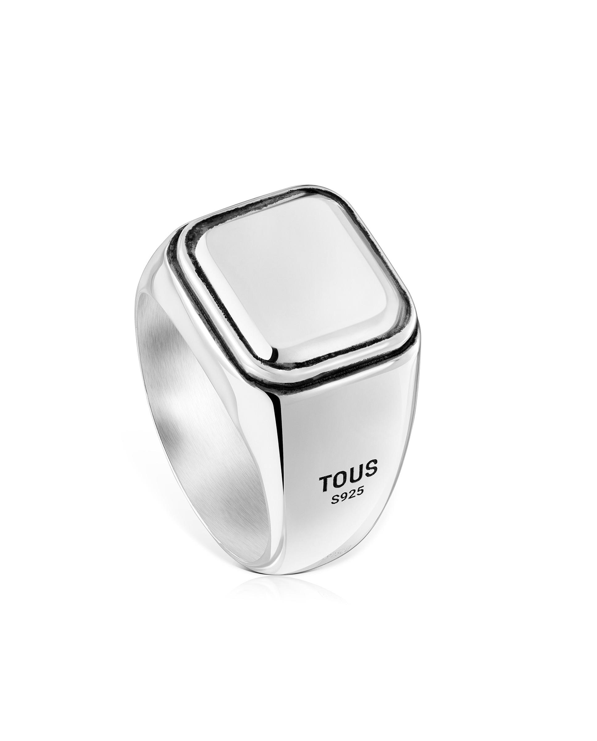 Imagem 0 de Anel Selo Tous Man de Prata Envelhecida com Motivo Quadrado