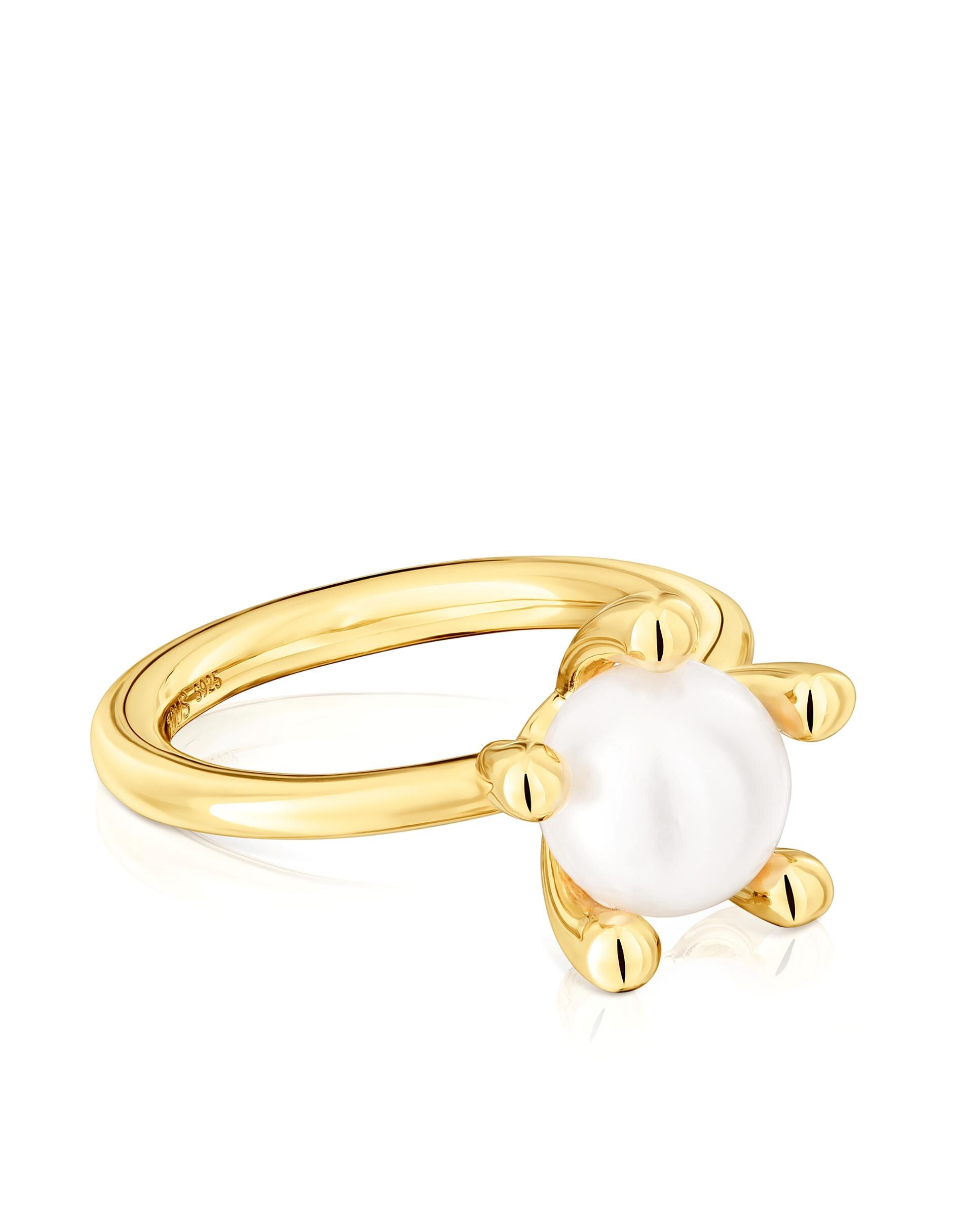 Anel Garden Banhado a Ouro 18 Kt Sobre Prata e Pérola Branco-2