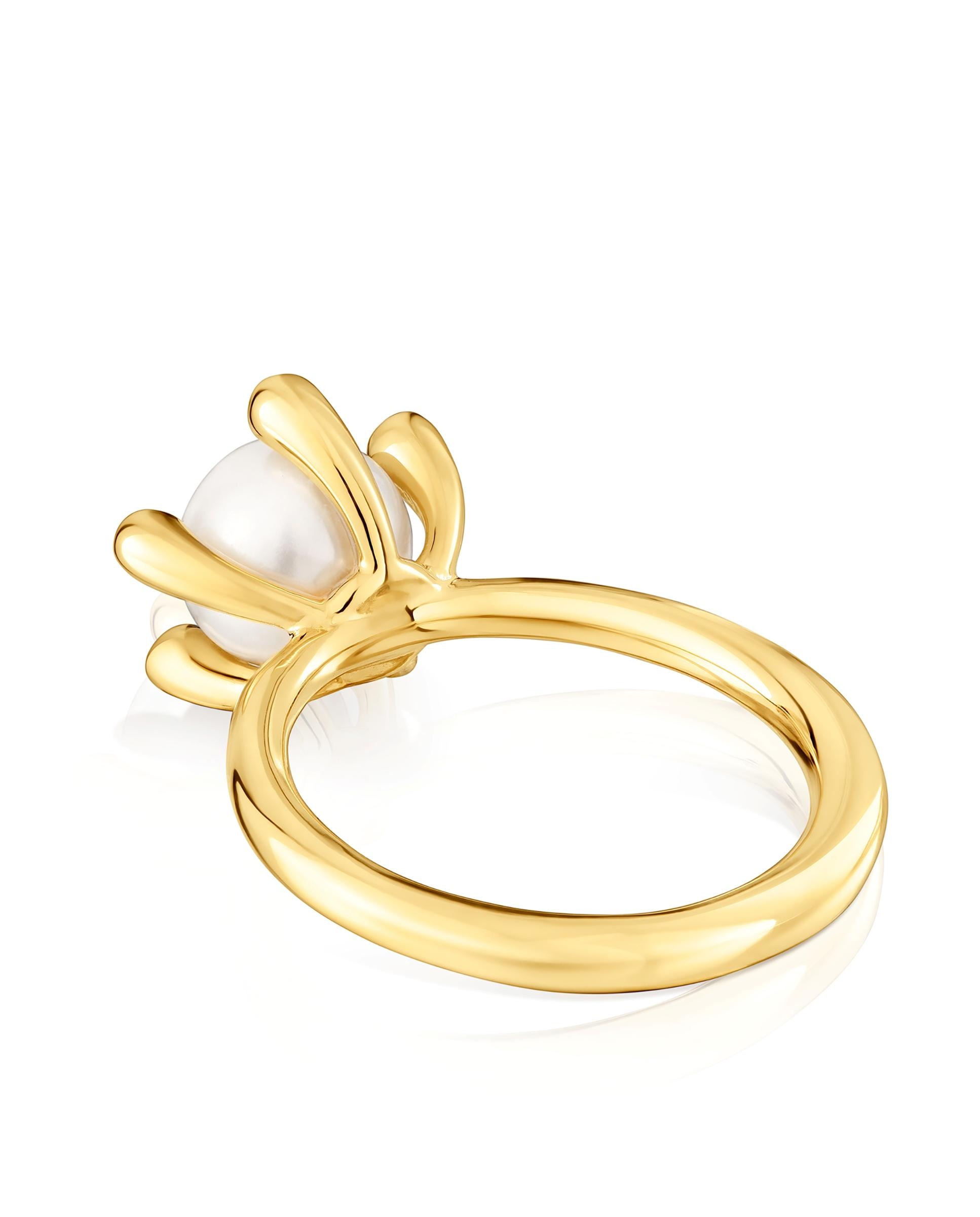 Anel Garden Banhado a Ouro 18 Kt Sobre Prata e Pérola Branco-3