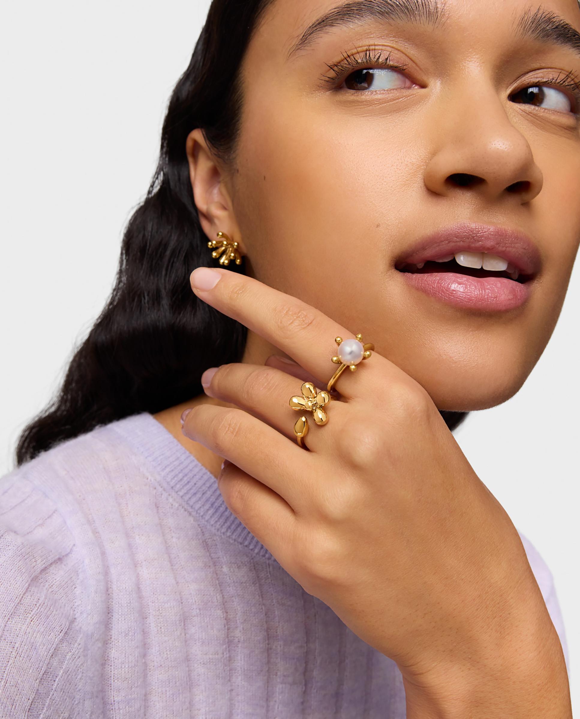 Anel Garden Banhado a Ouro 18 Kt Sobre Prata e Pérola Branco-5