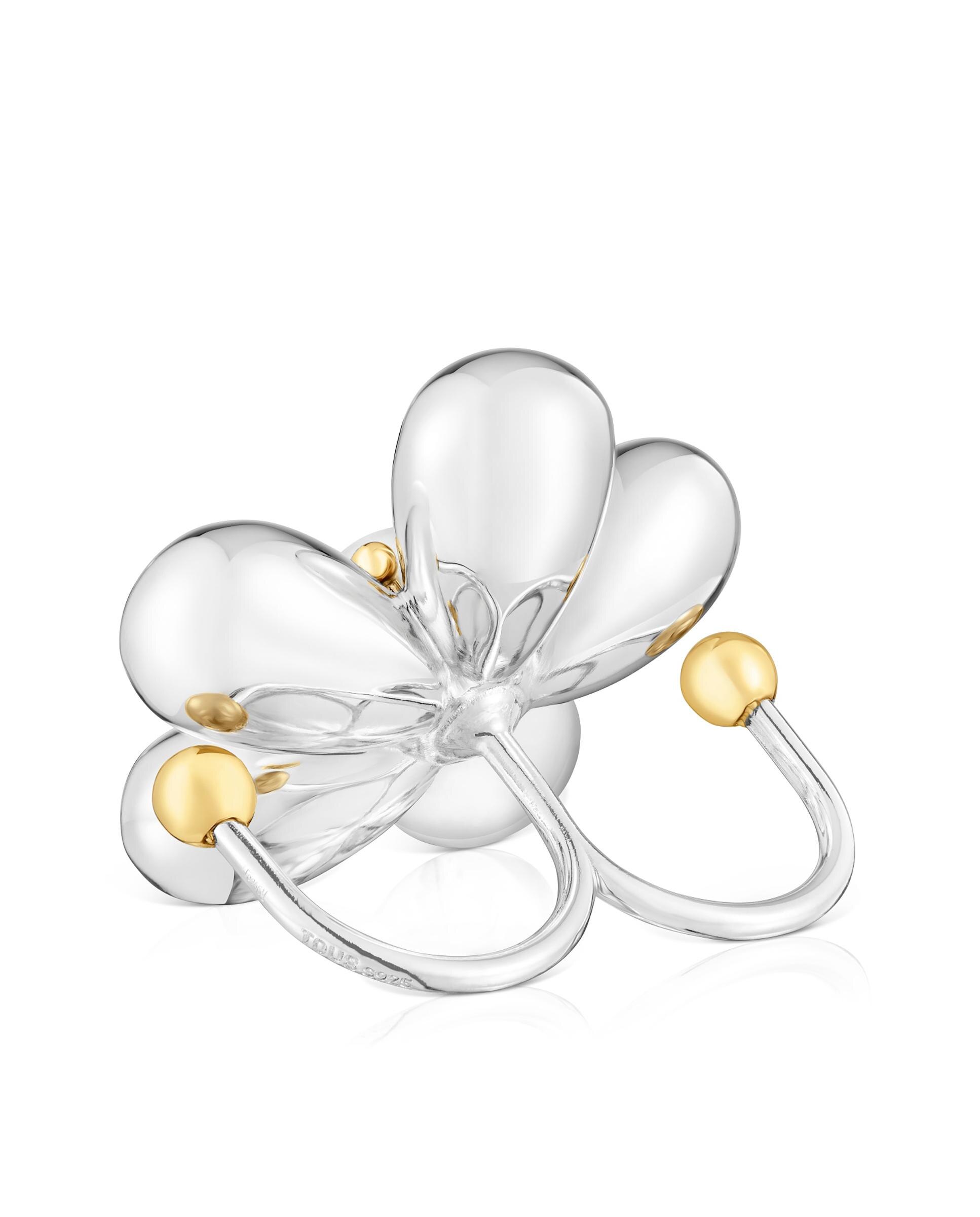 Anel Duplo Daisy Bicolor com Pérola Branco-3