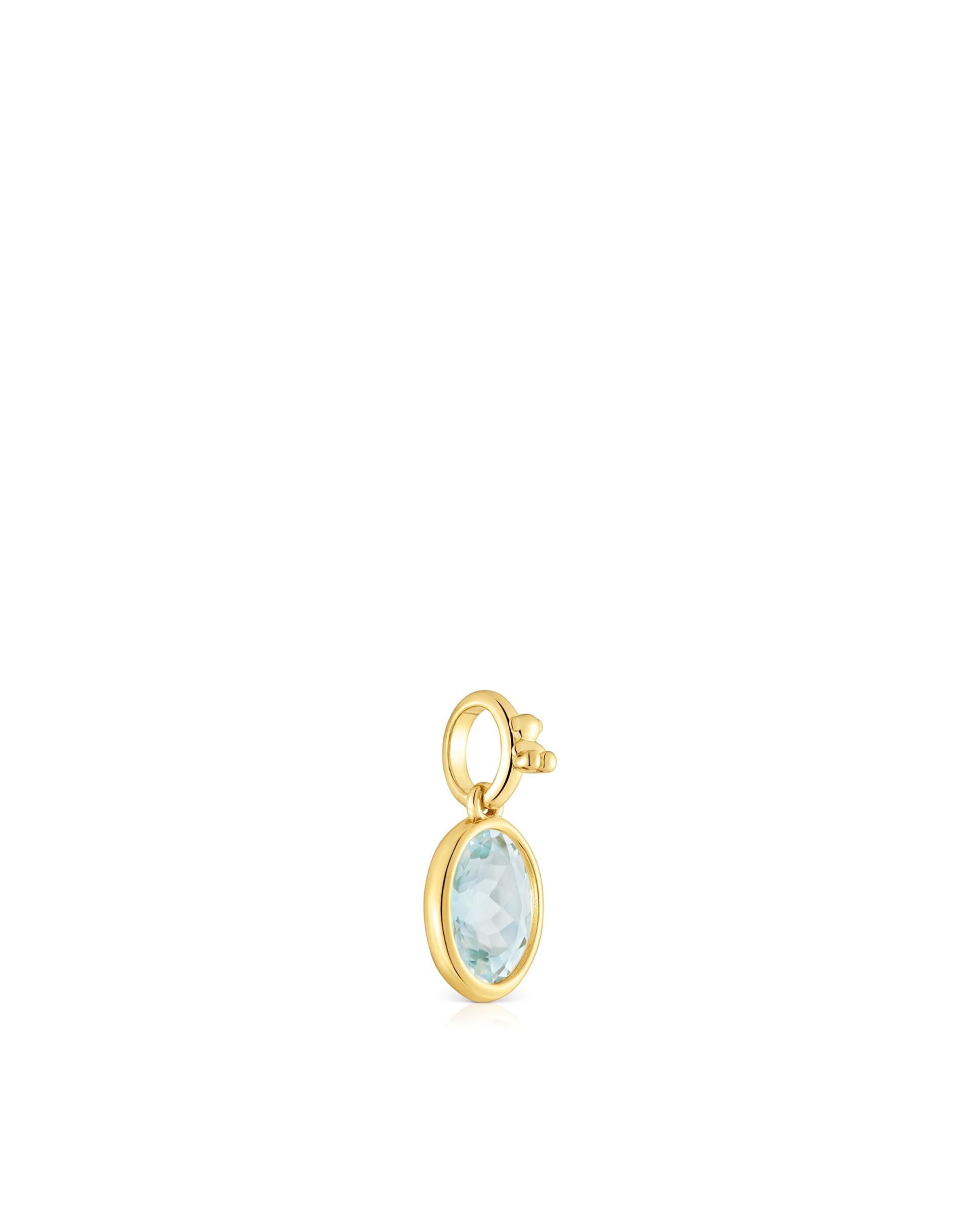 Pendente Medallions Pequeno Banhado em Ouro 18 Kt Sobre Prata com Água-marinha Azul-claro-2