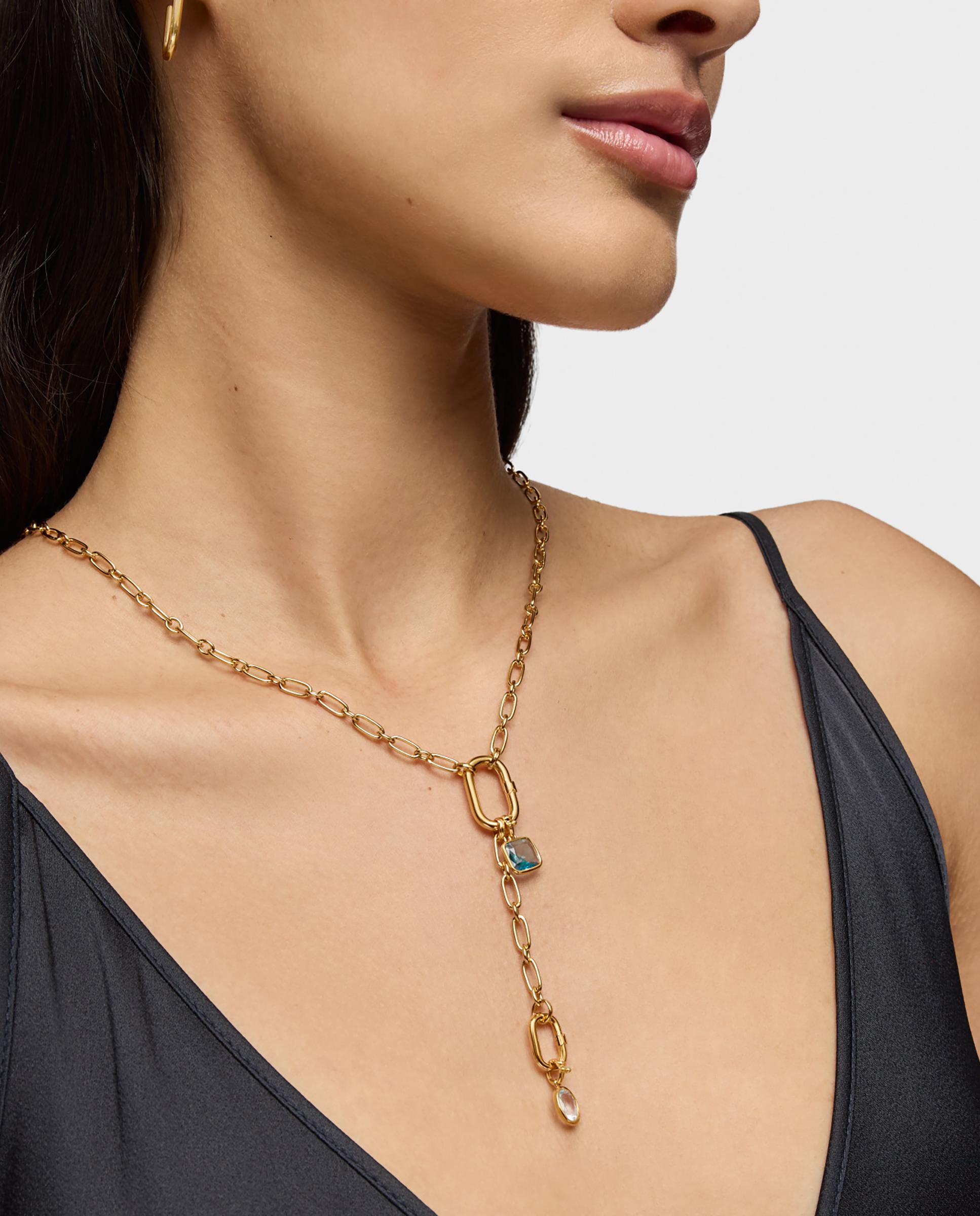 Pendente Medallions Pequeno Banhado em Ouro 18 Kt Sobre Prata com Água-marinha Azul-claro-5