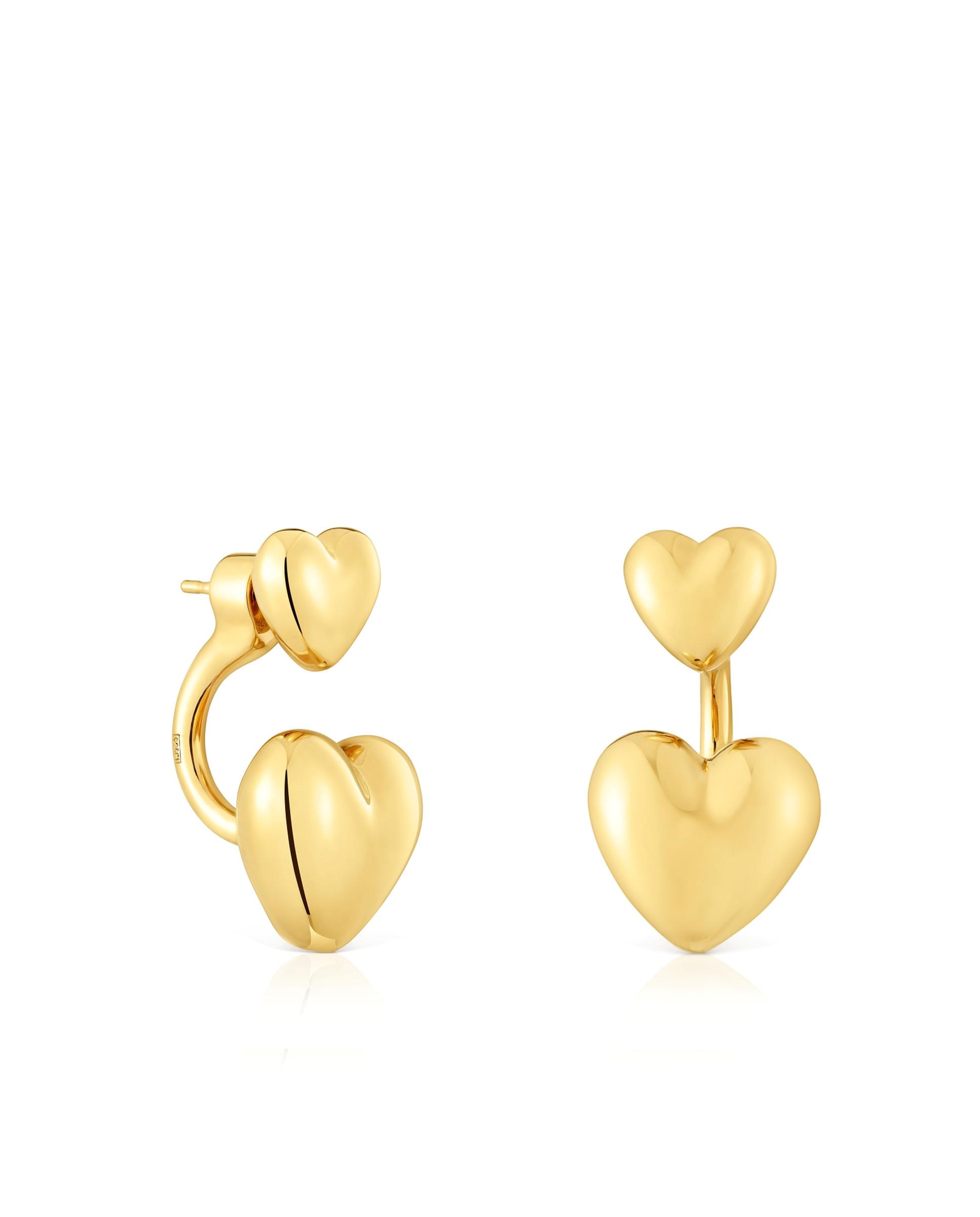 Brincos Compridos Garden Of Love Banhados em Ouro 18 Kt Sobre Prata com Coração Dourado-1