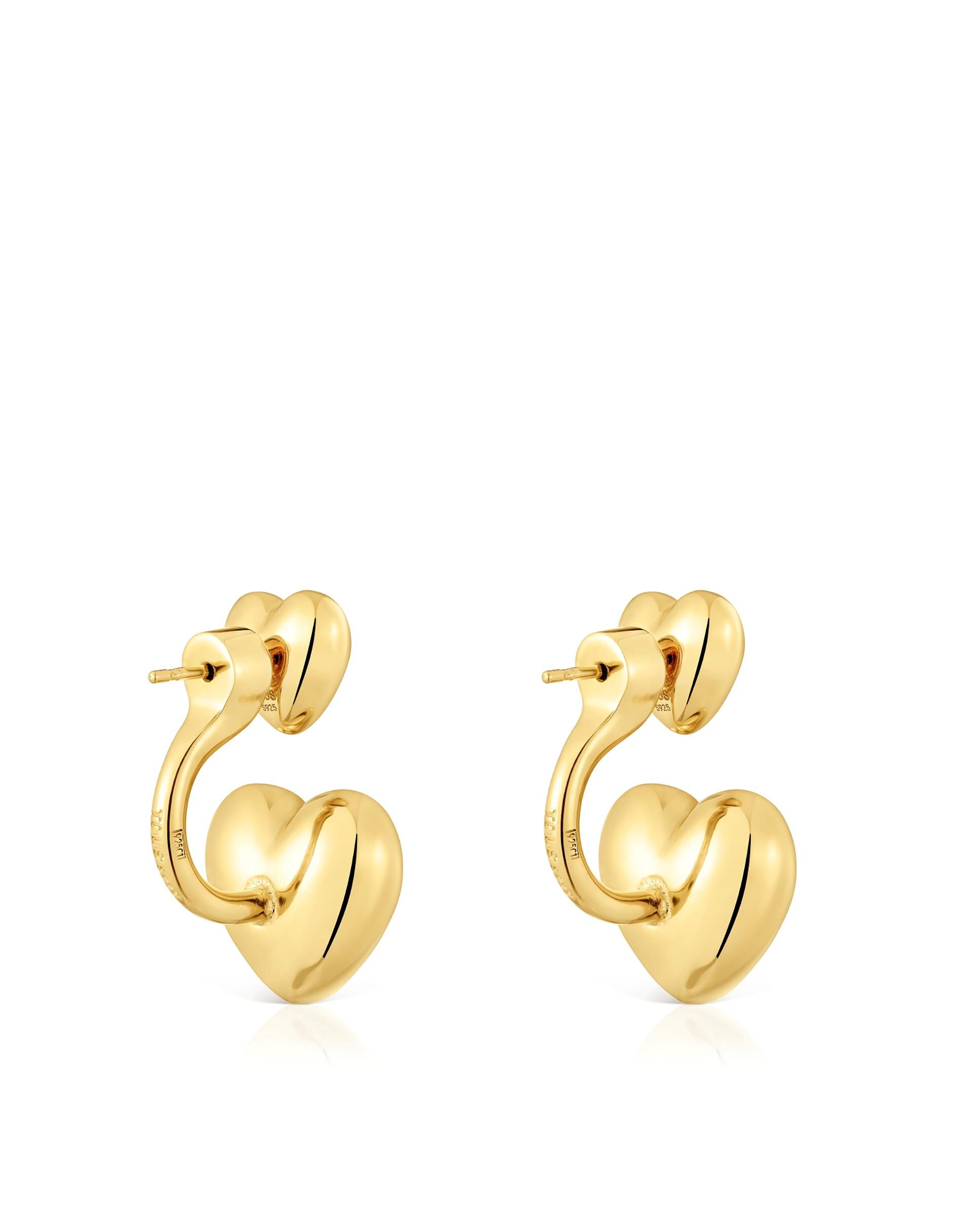 Brincos Compridos Garden Of Love Banhados em Ouro 18 Kt Sobre Prata com Coração Dourado-3