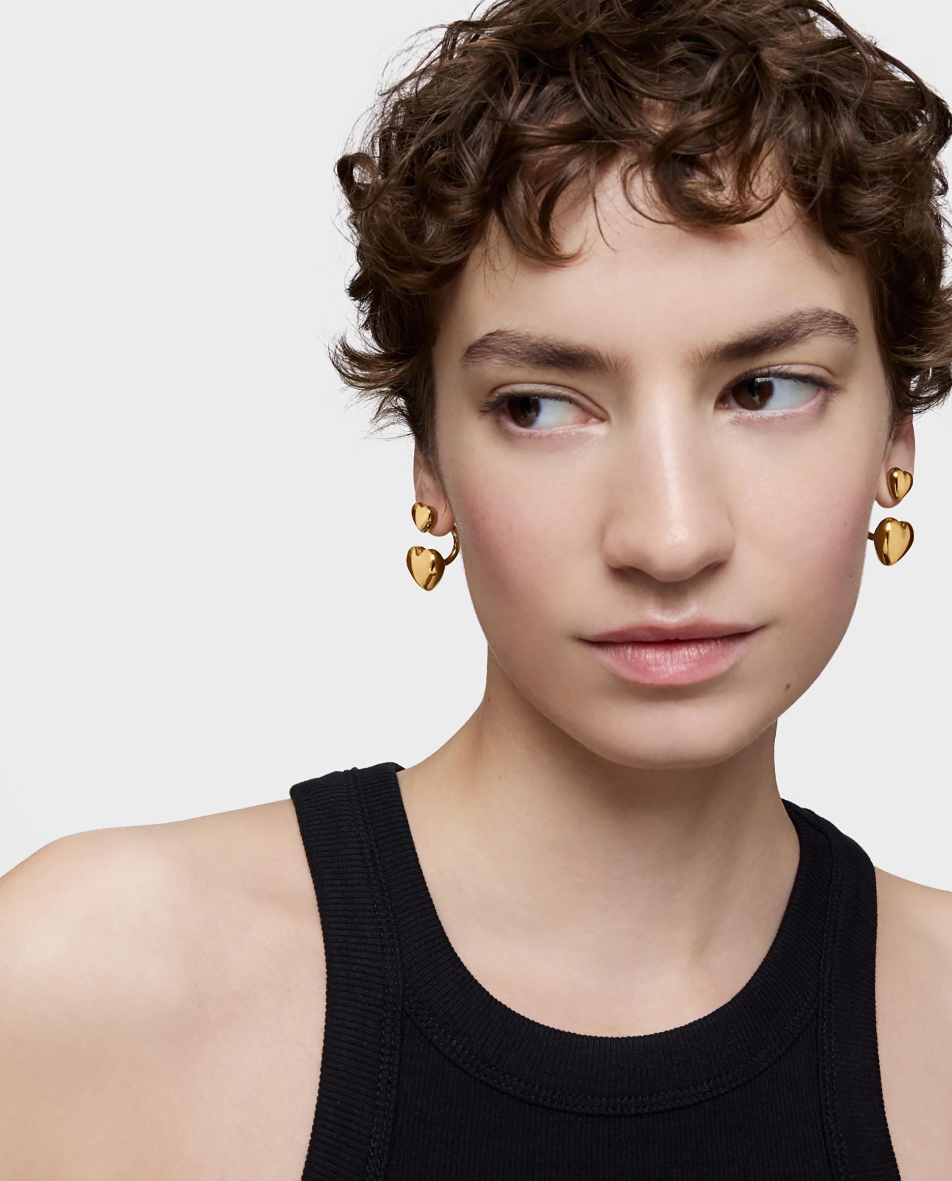 Brincos Compridos Garden Of Love Banhados em Ouro 18 Kt Sobre Prata com Coração Dourado-4