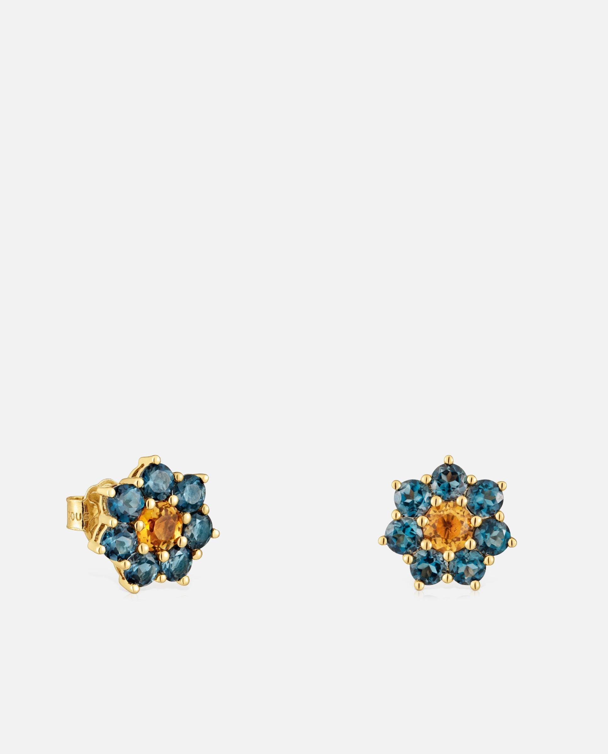 Brincos Daisy de Ouro e Gemas Azul-1