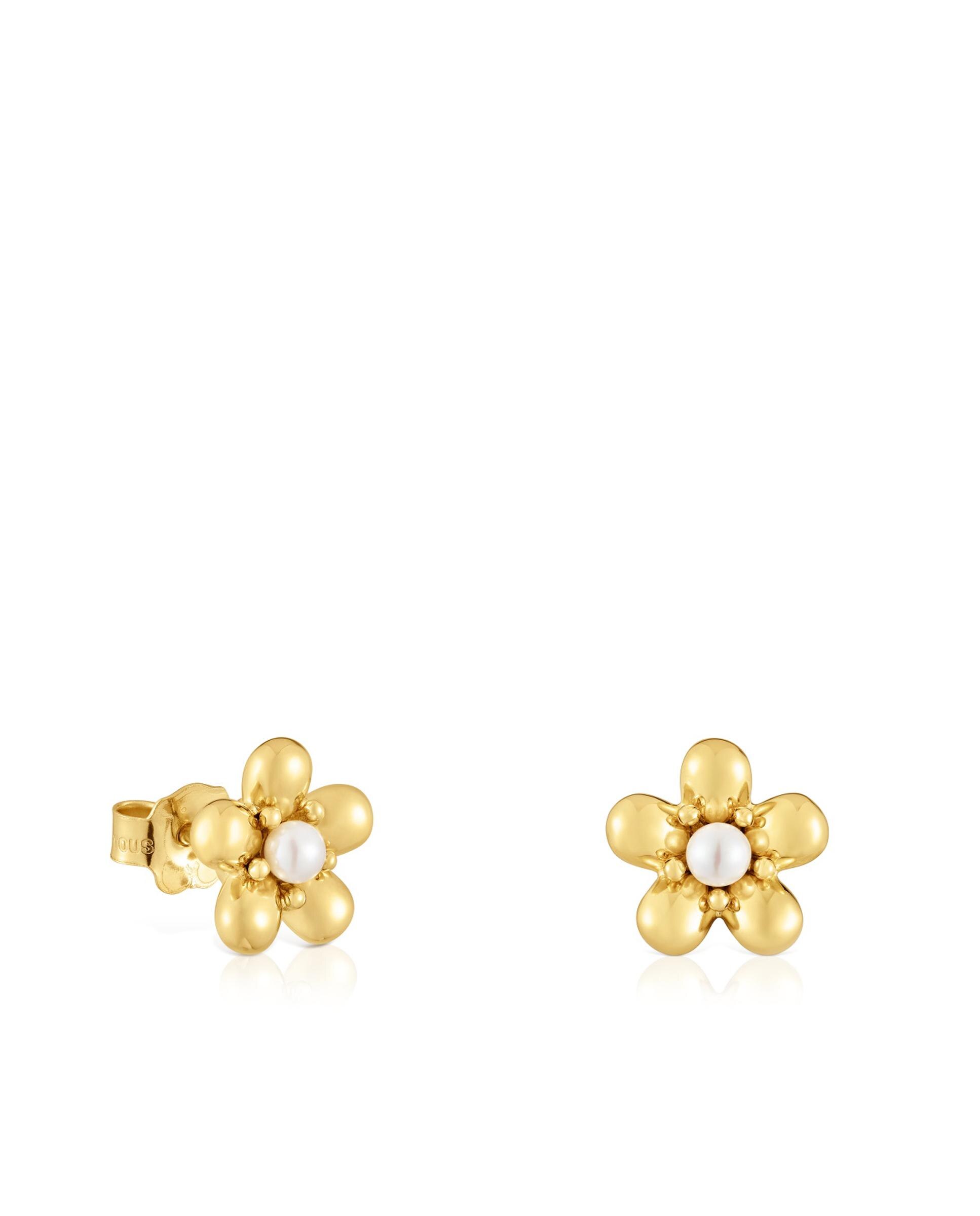 Brincos Daisy de Ouro e Pérolas de 10 Mm Branco-1