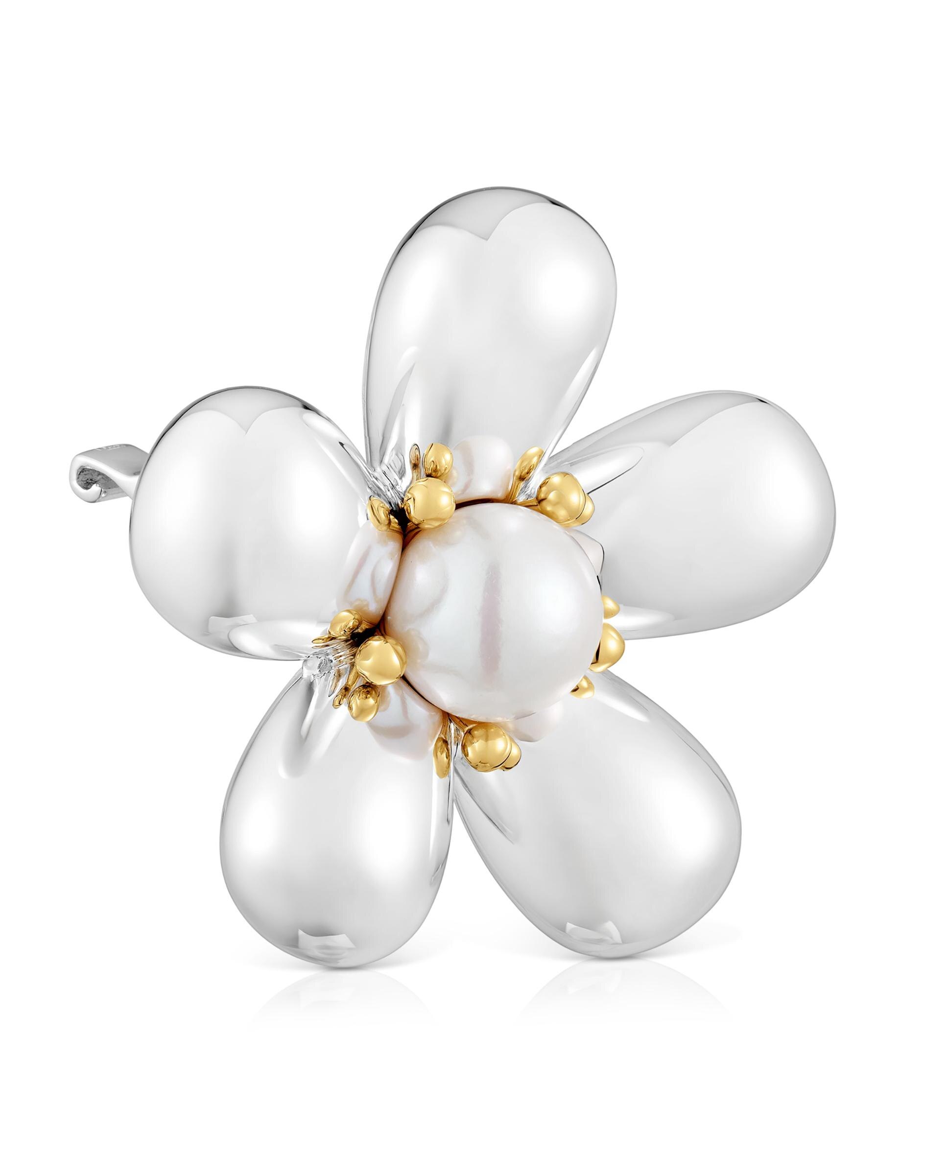 Broche Daisy Flor Bicolor e Pérola de 44 Mm Branco-2