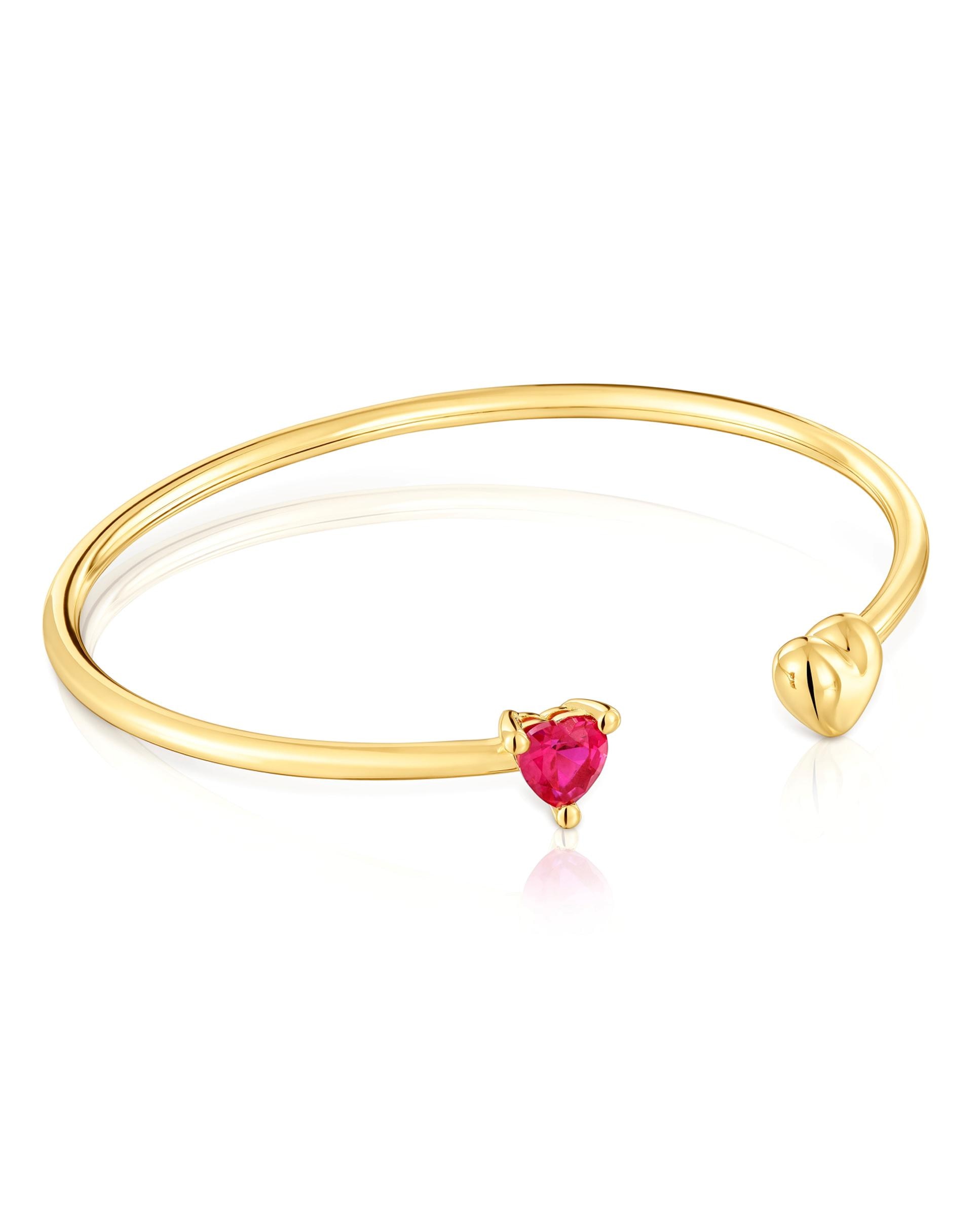 Pulseira Rígida Garden Of Love Lgg Banhada a Ouro 18 Kt Sobre Prata e Rubi Criado em Laboratório Vermelho-1