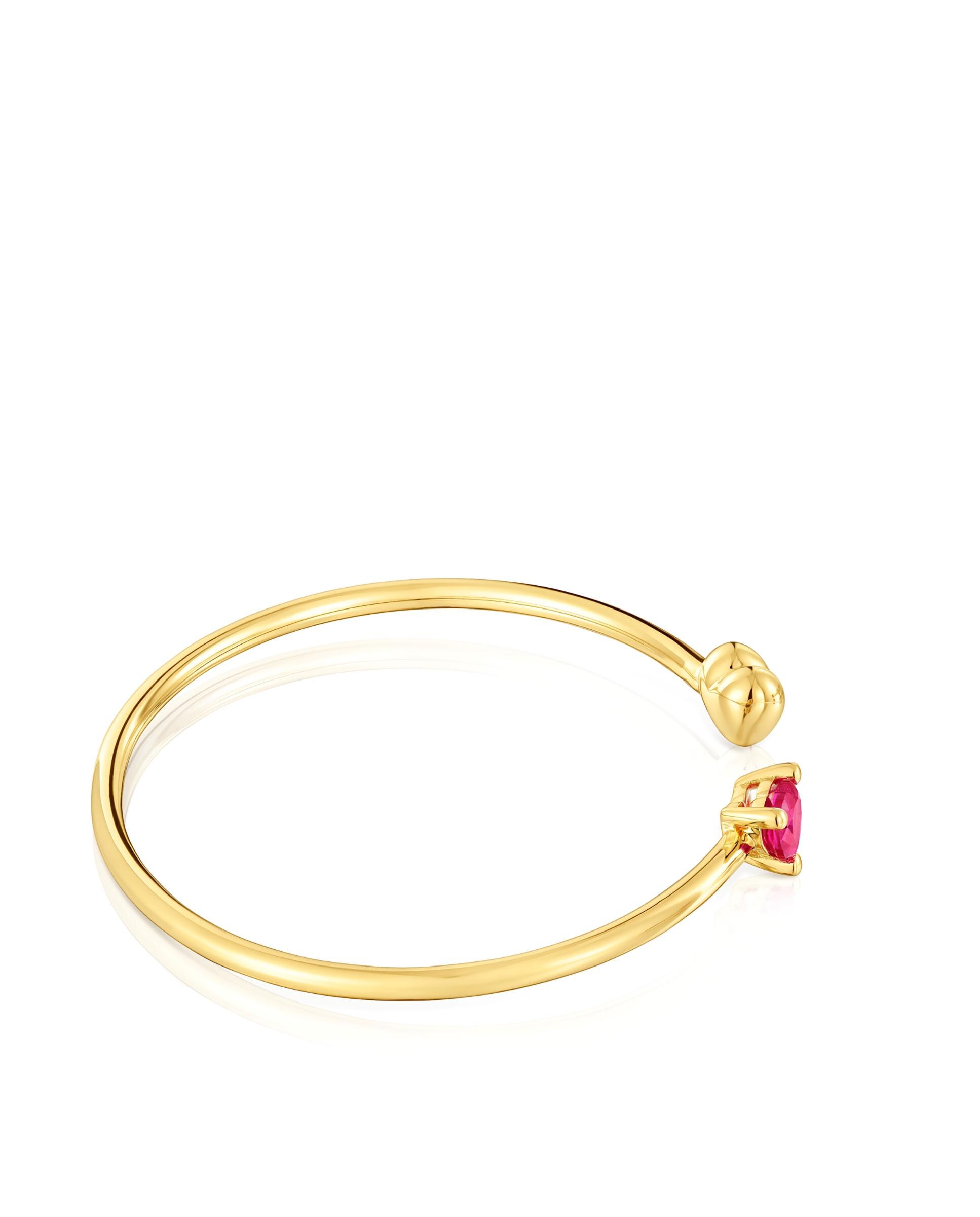 Pulseira Rígida Garden Of Love Lgg Banhada a Ouro 18 Kt Sobre Prata e Rubi Criado em Laboratório Vermelho-2