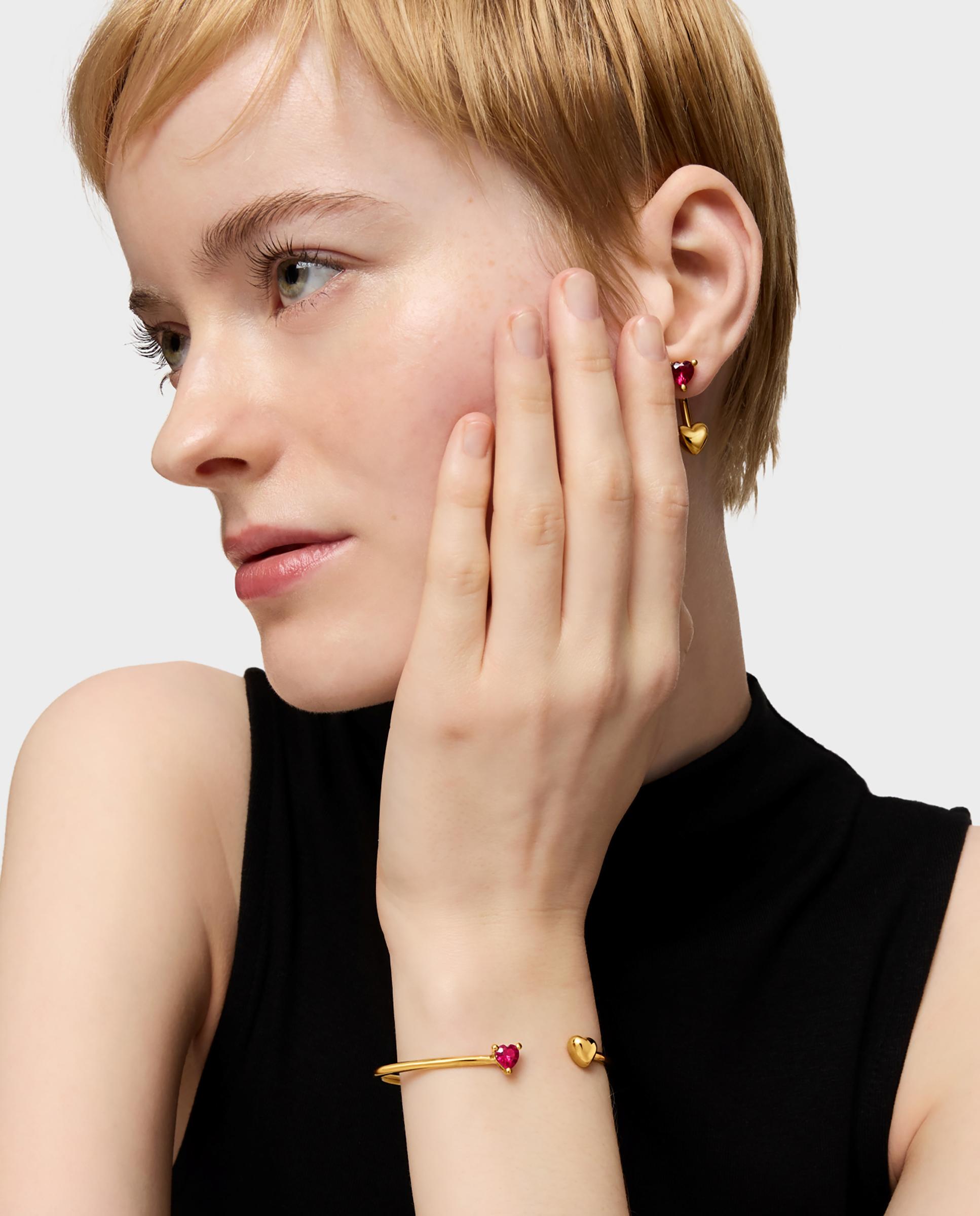 Pulseira Rígida Garden Of Love Lgg Banhada a Ouro 18 Kt Sobre Prata e Rubi Criado em Laboratório Vermelho-4