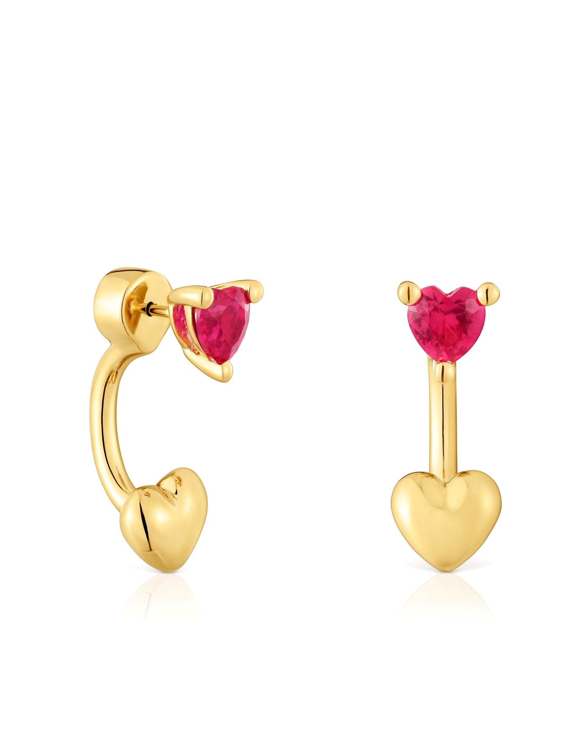 Brincos Compridos Garden Of Love Lgg Curtos Banhados em Ouro 18 Kt Sobre Prata e Rubi Criado em Laboratório Vermelho-1