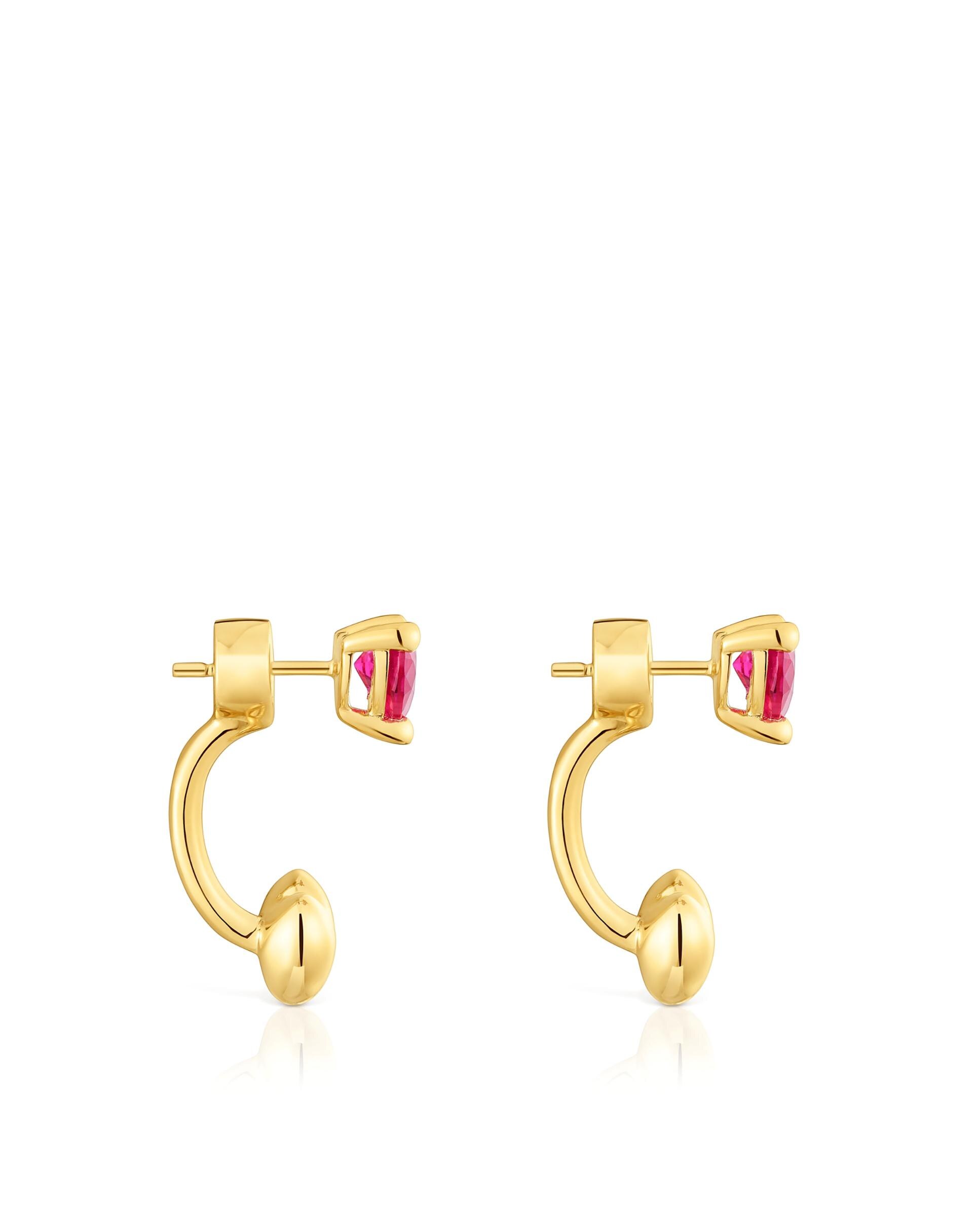 Brincos Compridos Garden Of Love Lgg Curtos Banhados em Ouro 18 Kt Sobre Prata e Rubi Criado em Laboratório Vermelho-2