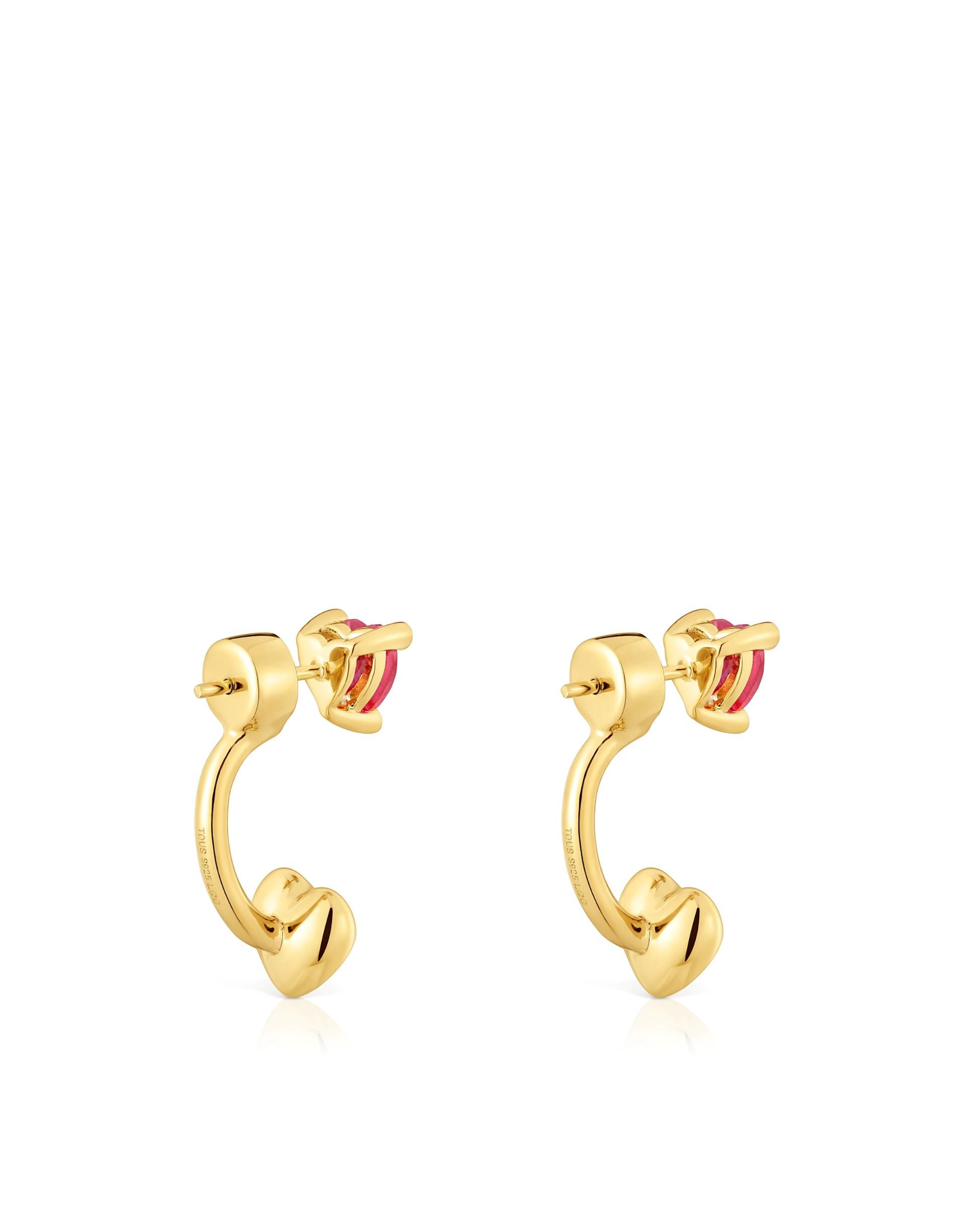 Brincos Compridos Garden Of Love Lgg Curtos Banhados em Ouro 18 Kt Sobre Prata e Rubi Criado em Laboratório Vermelho-3