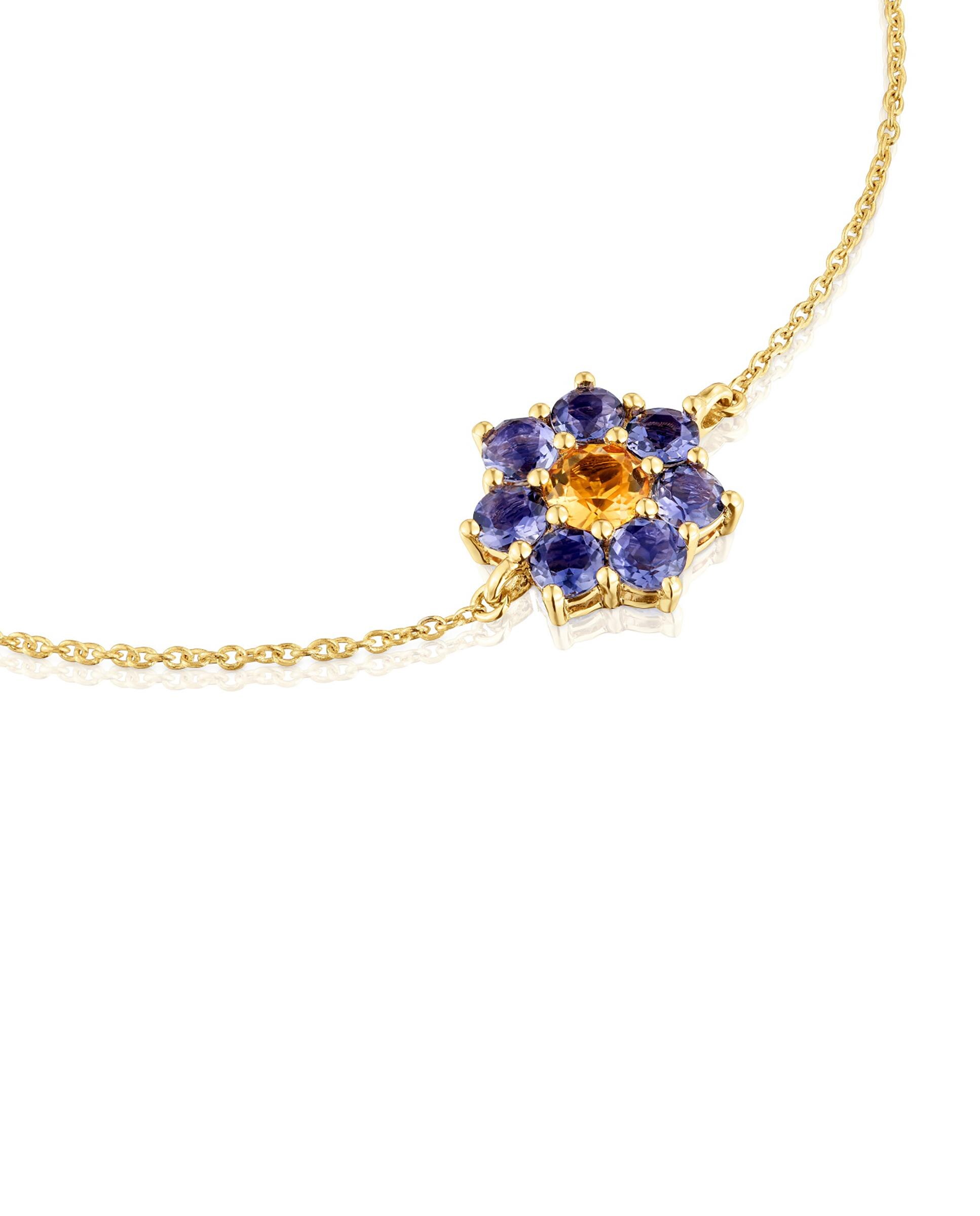 Pulseira de Corrente Daisy de Ouro e Gemas Multicolor-3