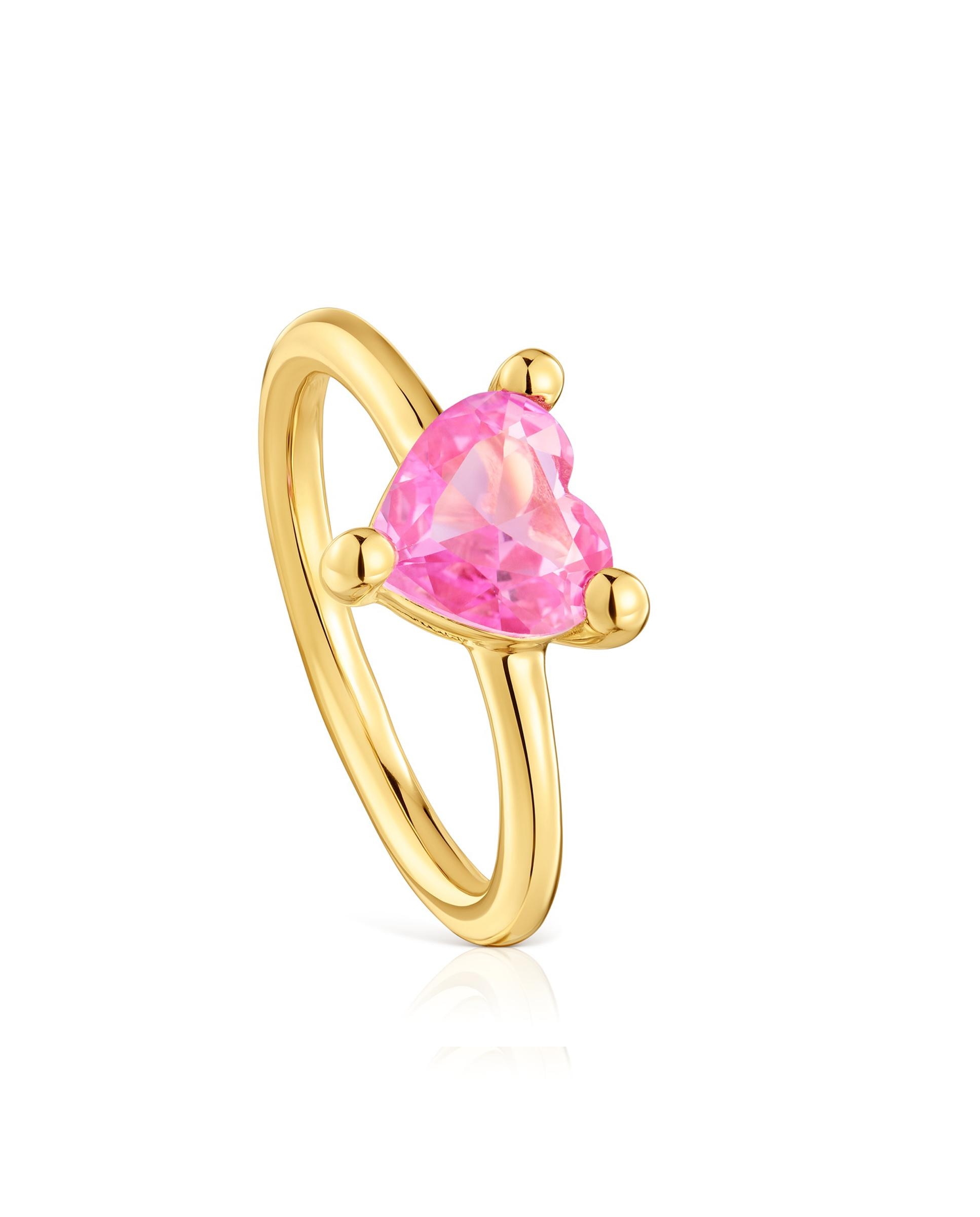 Anel Garden Of Love Lgg Banhado a Ouro 18 Kt Sobre Prata e Safira Criada em Laboratório Rosa-1