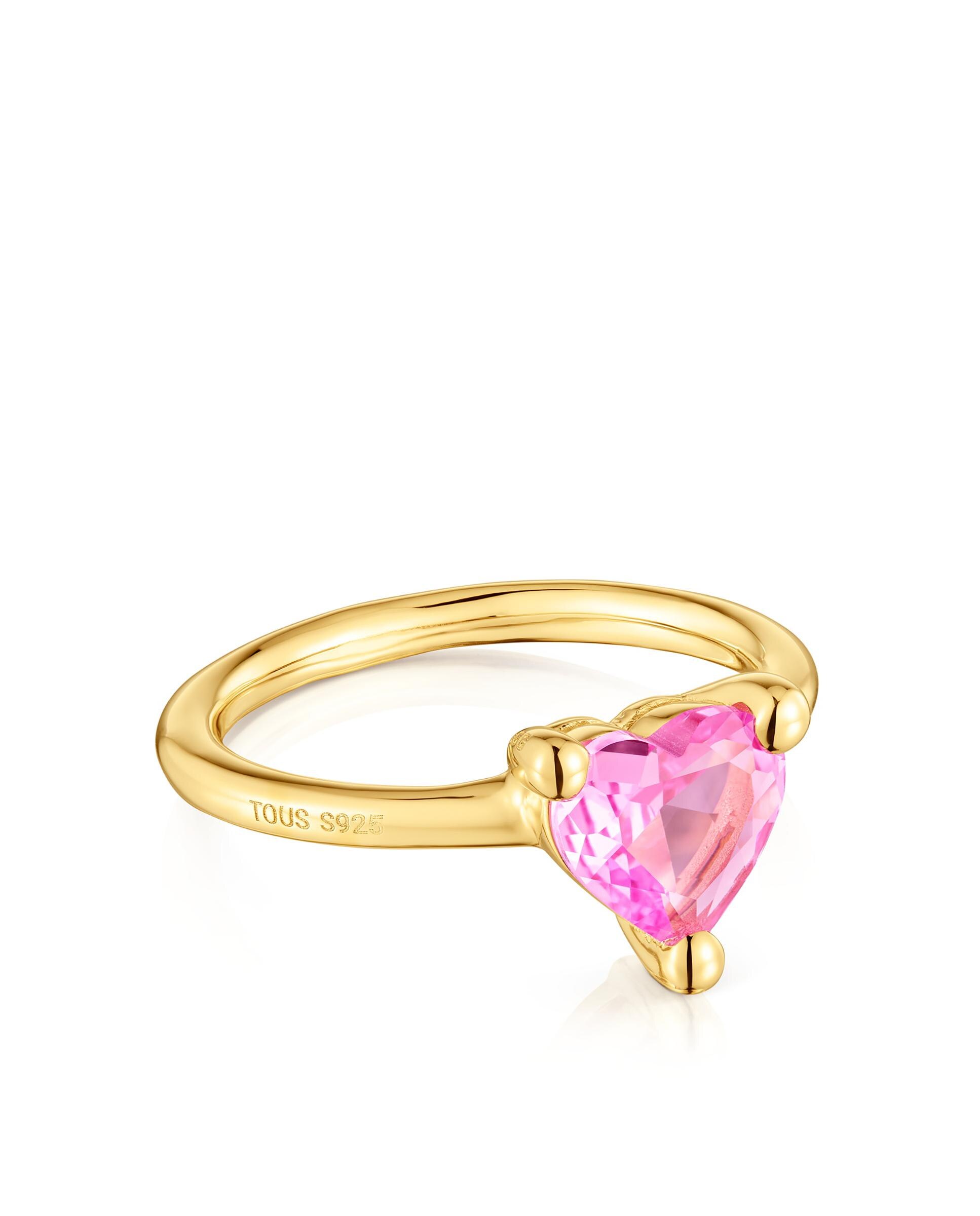 Anel Garden Of Love Lgg Banhado a Ouro 18 Kt Sobre Prata e Safira Criada em Laboratório Rosa-2