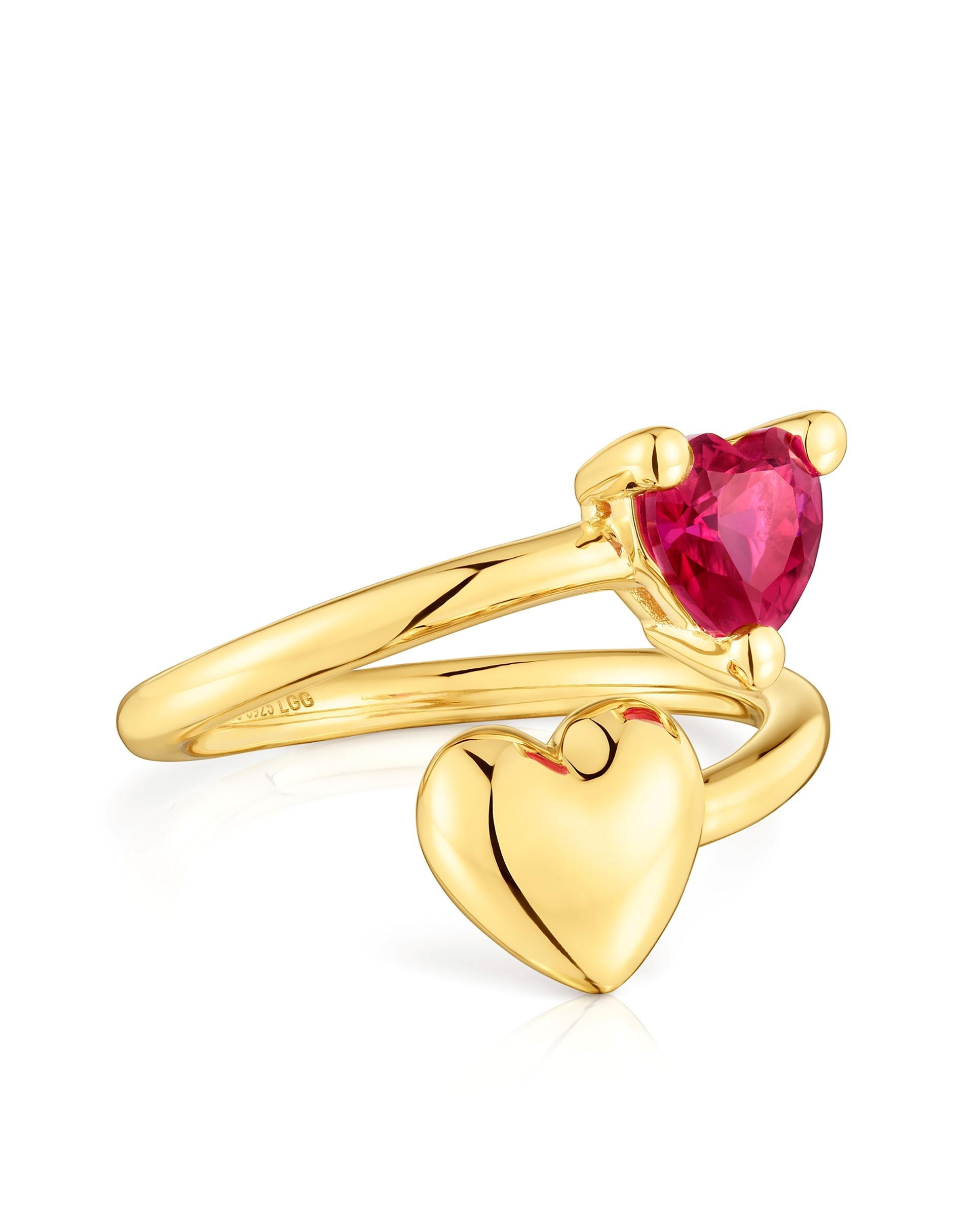Anel com Pedras Garden Of Love Lgg Banhado a Ouro 18 Kt Sobre Prata e Rubi Criado em Laboratório Vermelho-2