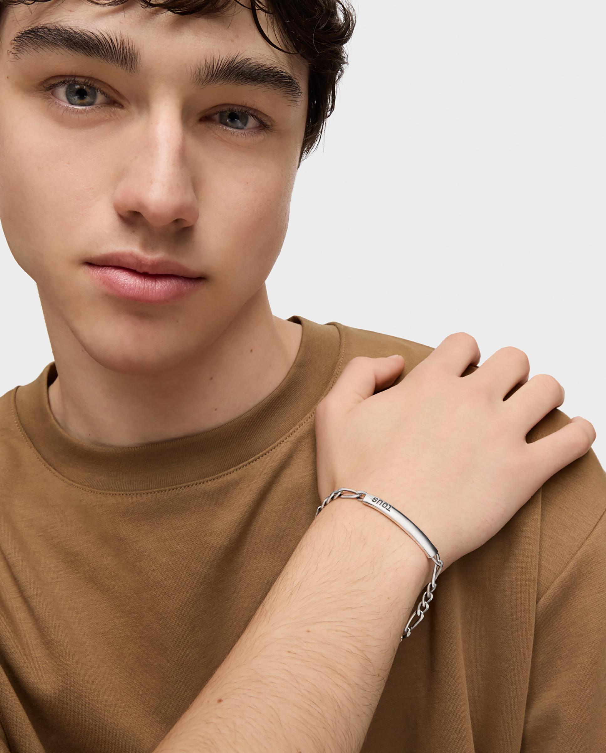 Pulseira Tous Man com Corrente Barbada de Prata Envelhecida Prateado-4