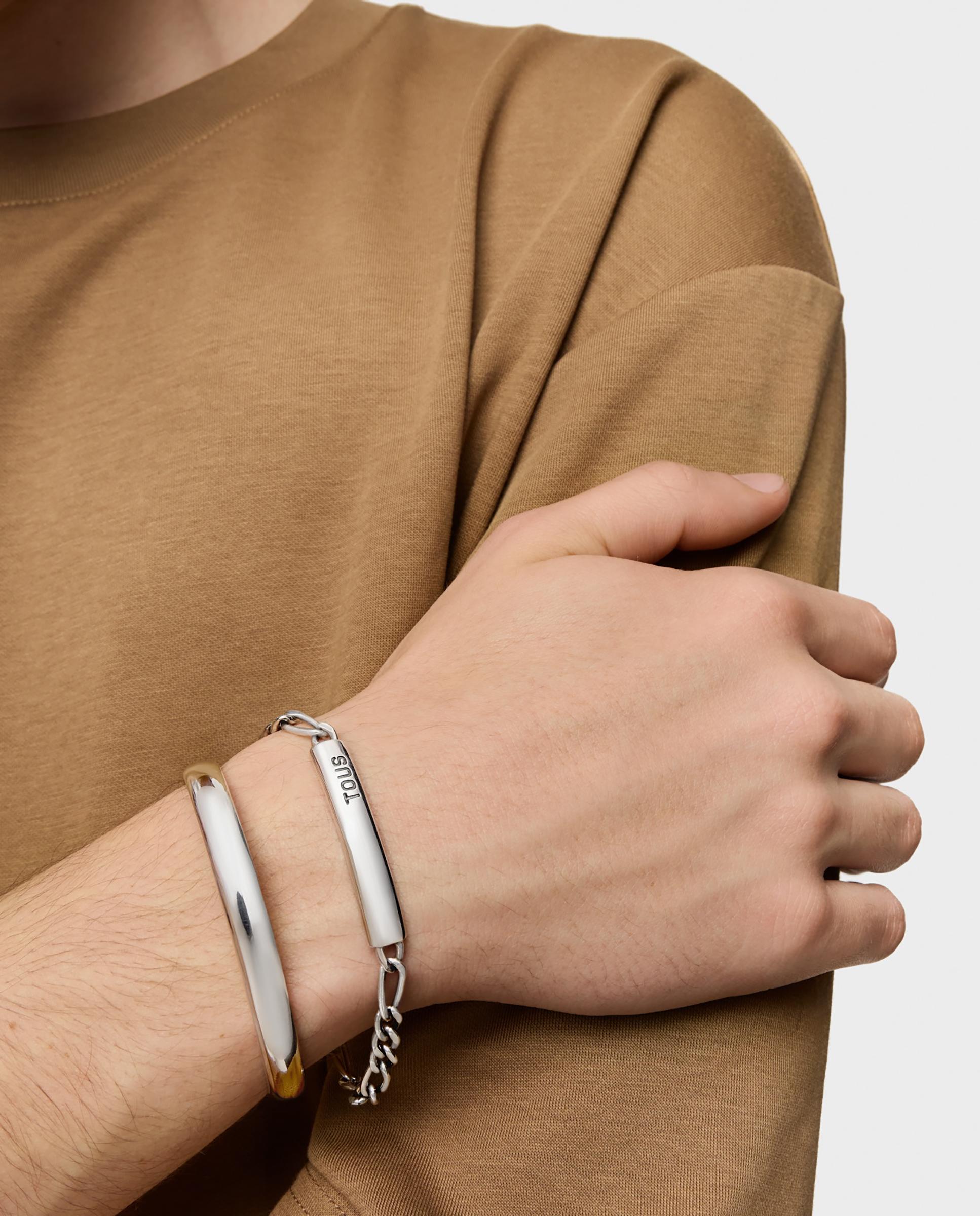 Pulseira Tous Man com Corrente Barbada de Prata Envelhecida Prateado-5