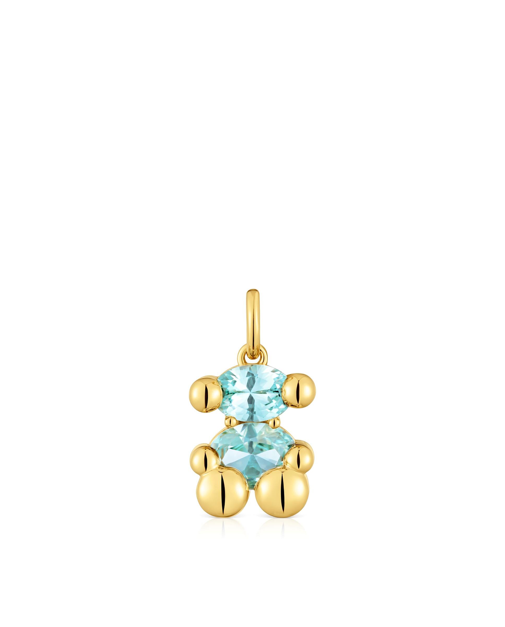 Pendente Color Bear Lgg com Urso Banhado em Ouro 18 Kt Sobre Prata e Safira Criada em Laboratório Azul-1