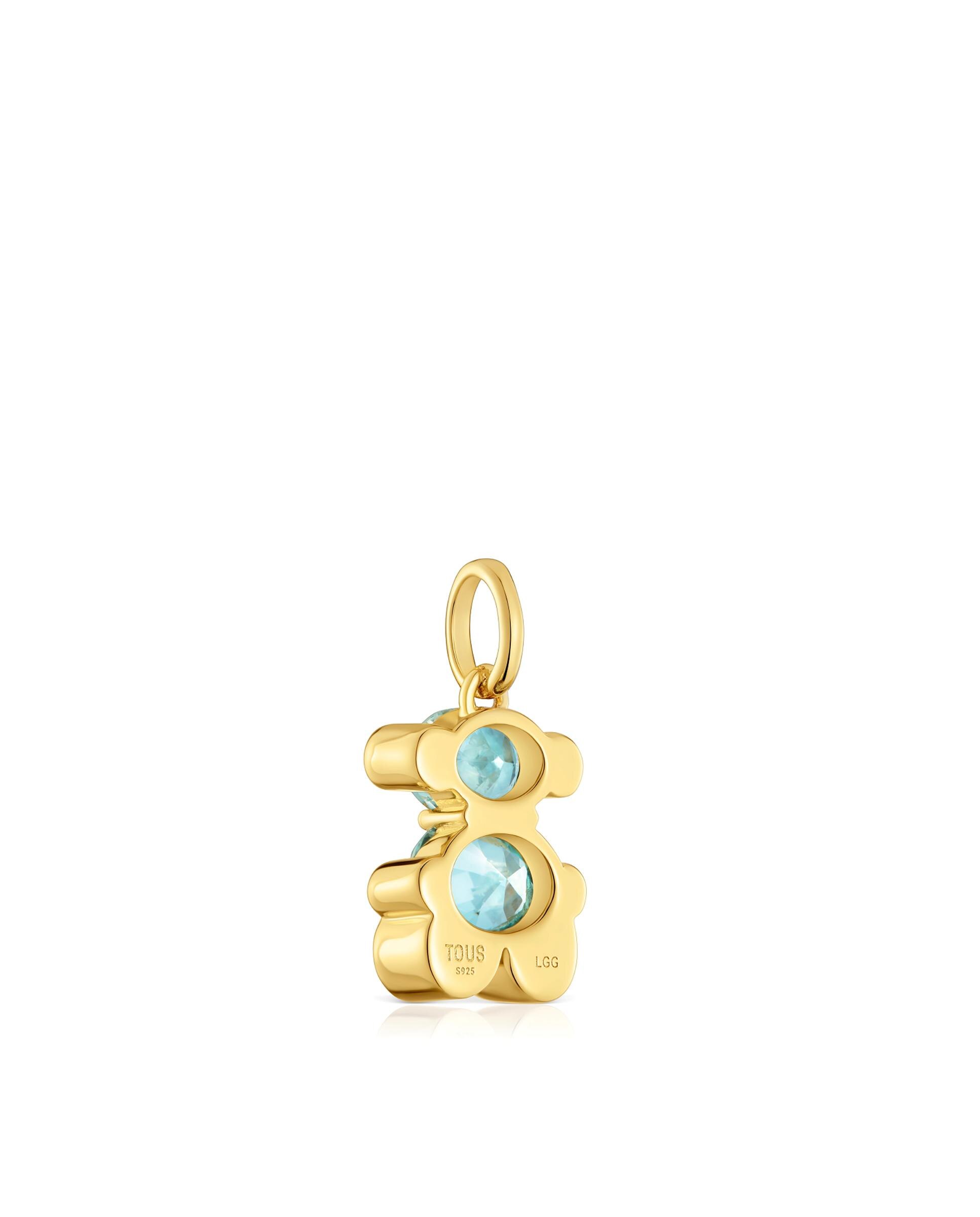 Pendente Color Bear Lgg com Urso Banhado em Ouro 18 Kt Sobre Prata e Safira Criada em Laboratório Azul-3