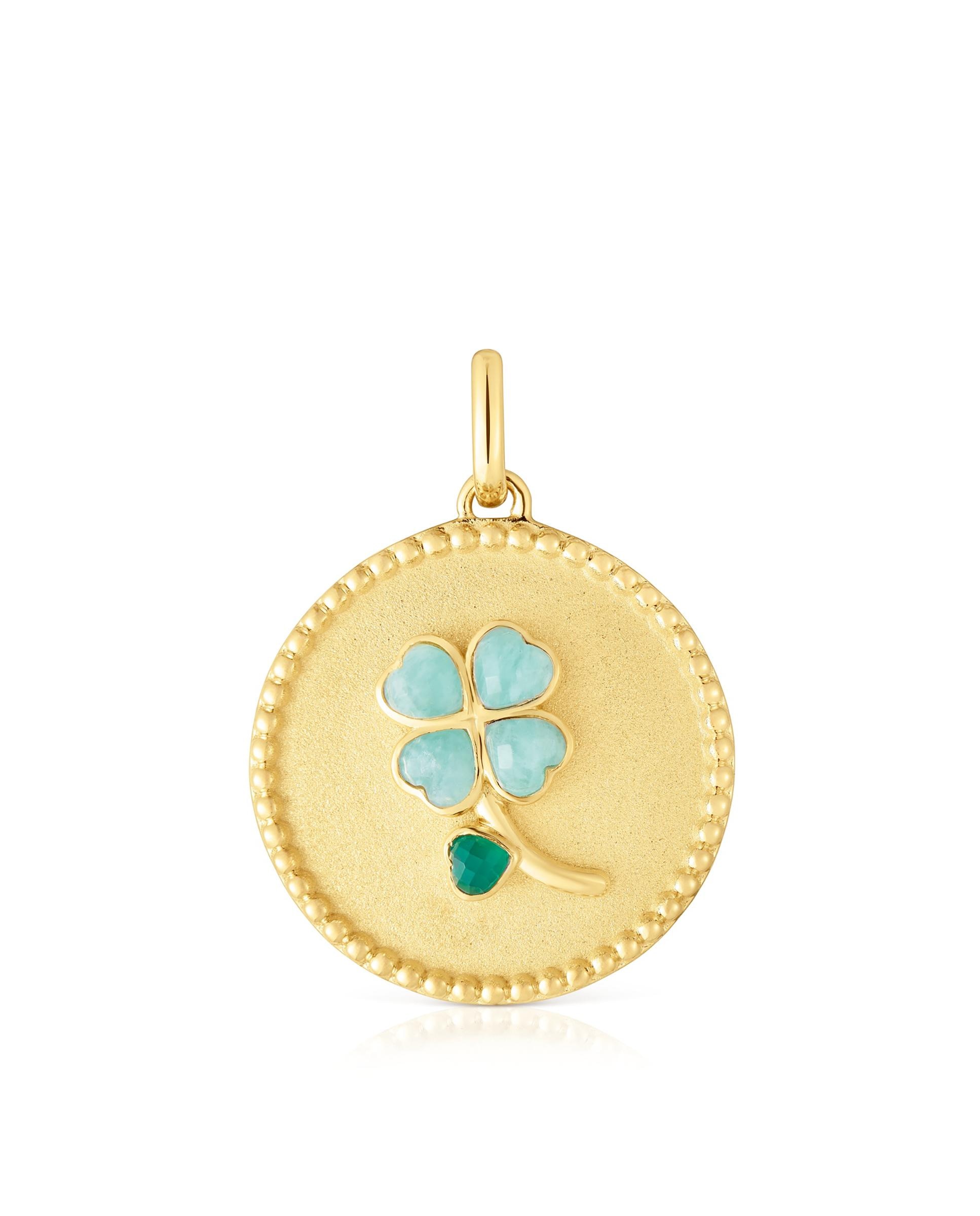 Pendente Daisy Medalha Banhada em Ouro de 18 Kt Sobre Prata e Gemas Ouro-1