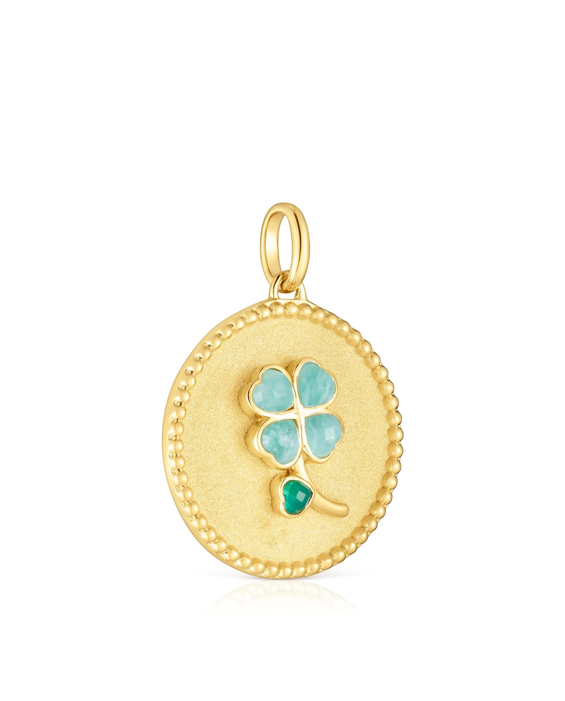 Pendente Daisy Medalha Banhada em Ouro de 18 Kt Sobre Prata e Gemas Ouro-2