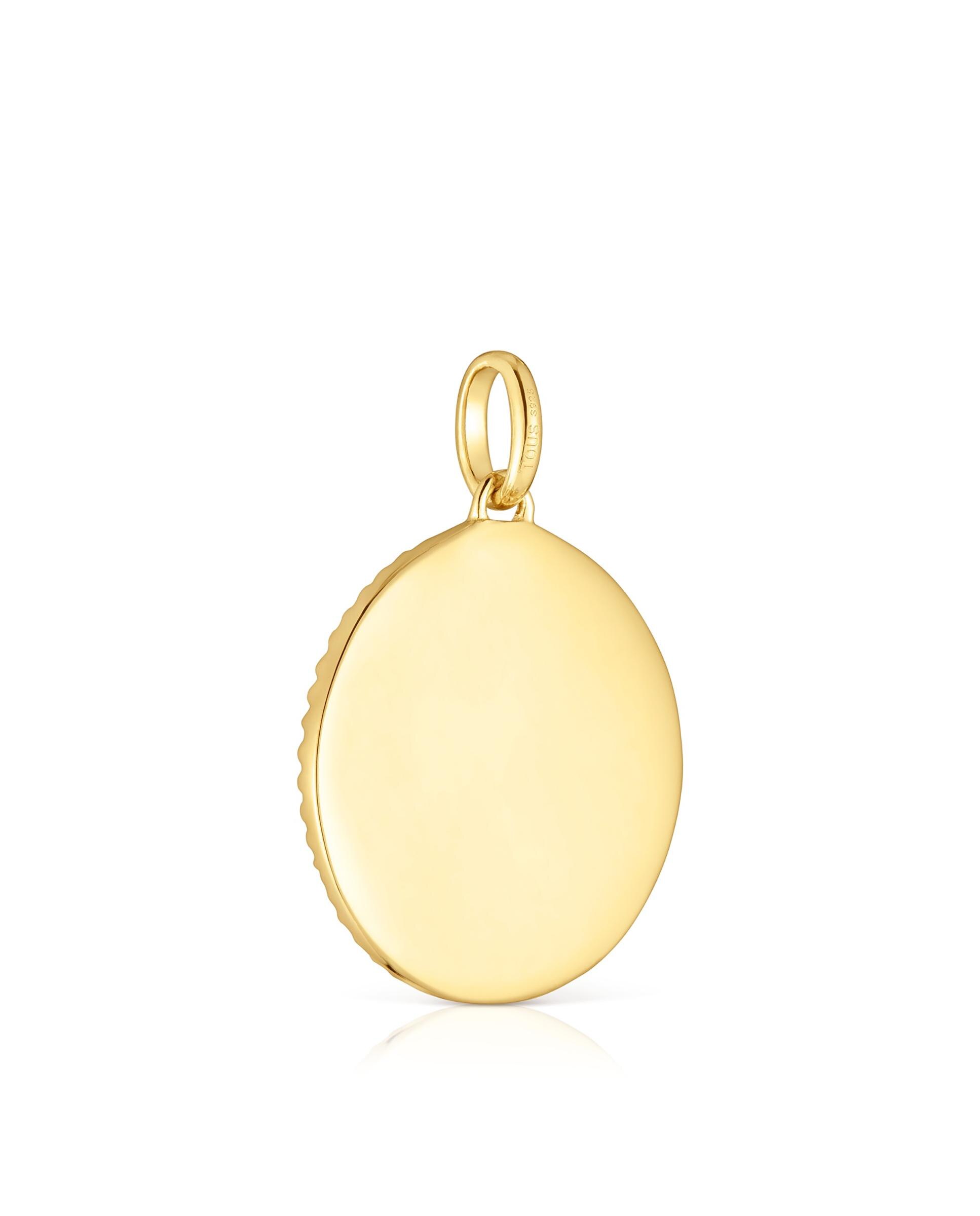 Pendente Daisy Medalha Banhada em Ouro de 18 Kt Sobre Prata e Gemas Ouro-3