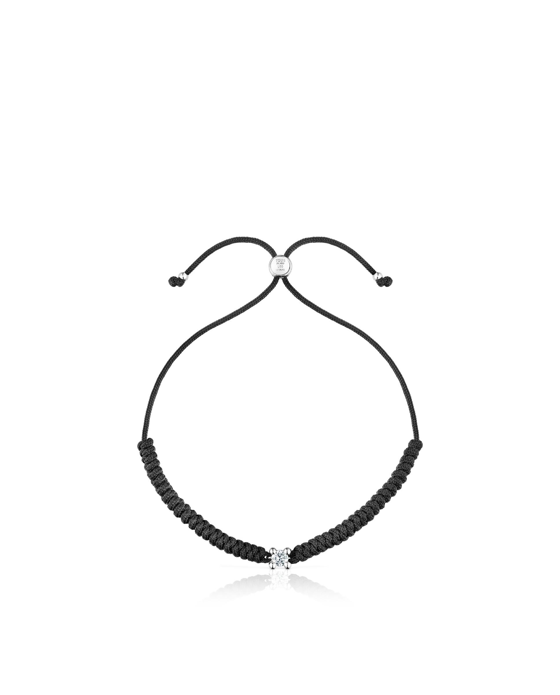 Pulseira Shine Lgd de Platino com Diamante Criado em Laboratório e Nylon em Preto Multicolor-2