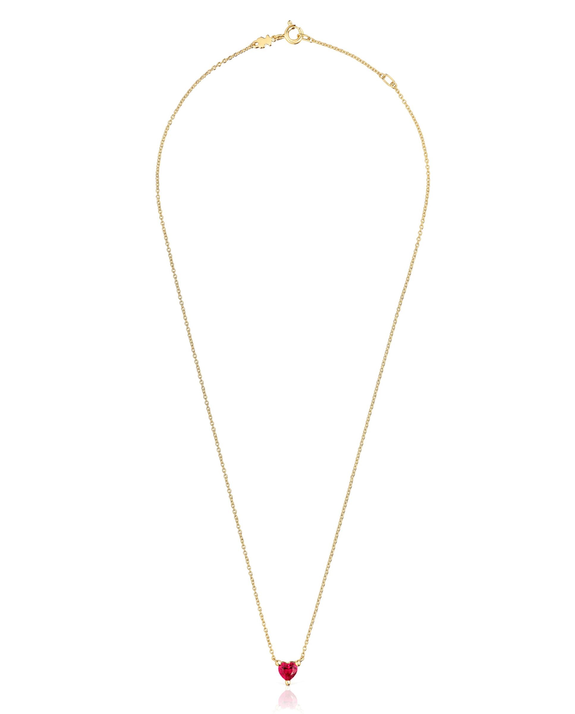 Colar Garden Of Love Lgg Curto com Banho de Ouro 18 Kt Sobre Prata e Rubi Criado em Laboratório Vermelho-1
