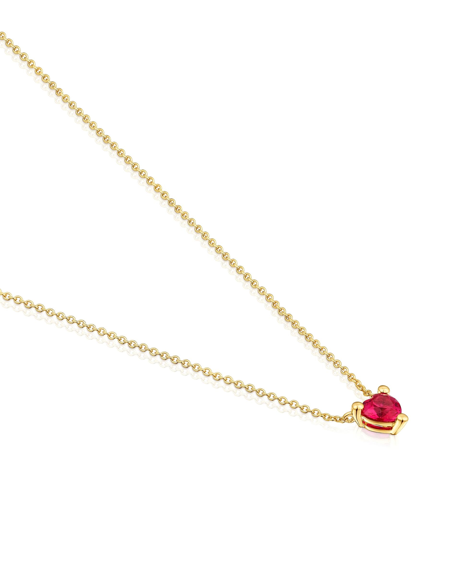 Colar Garden Of Love Lgg Curto com Banho de Ouro 18 Kt Sobre Prata e Rubi Criado em Laboratório Vermelho-2