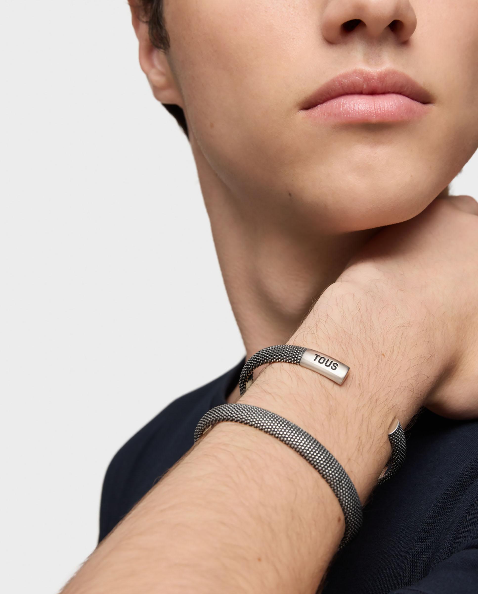 Pulseira Tous Man Escrava de Prata Envelhecida com Textura Prateado-4