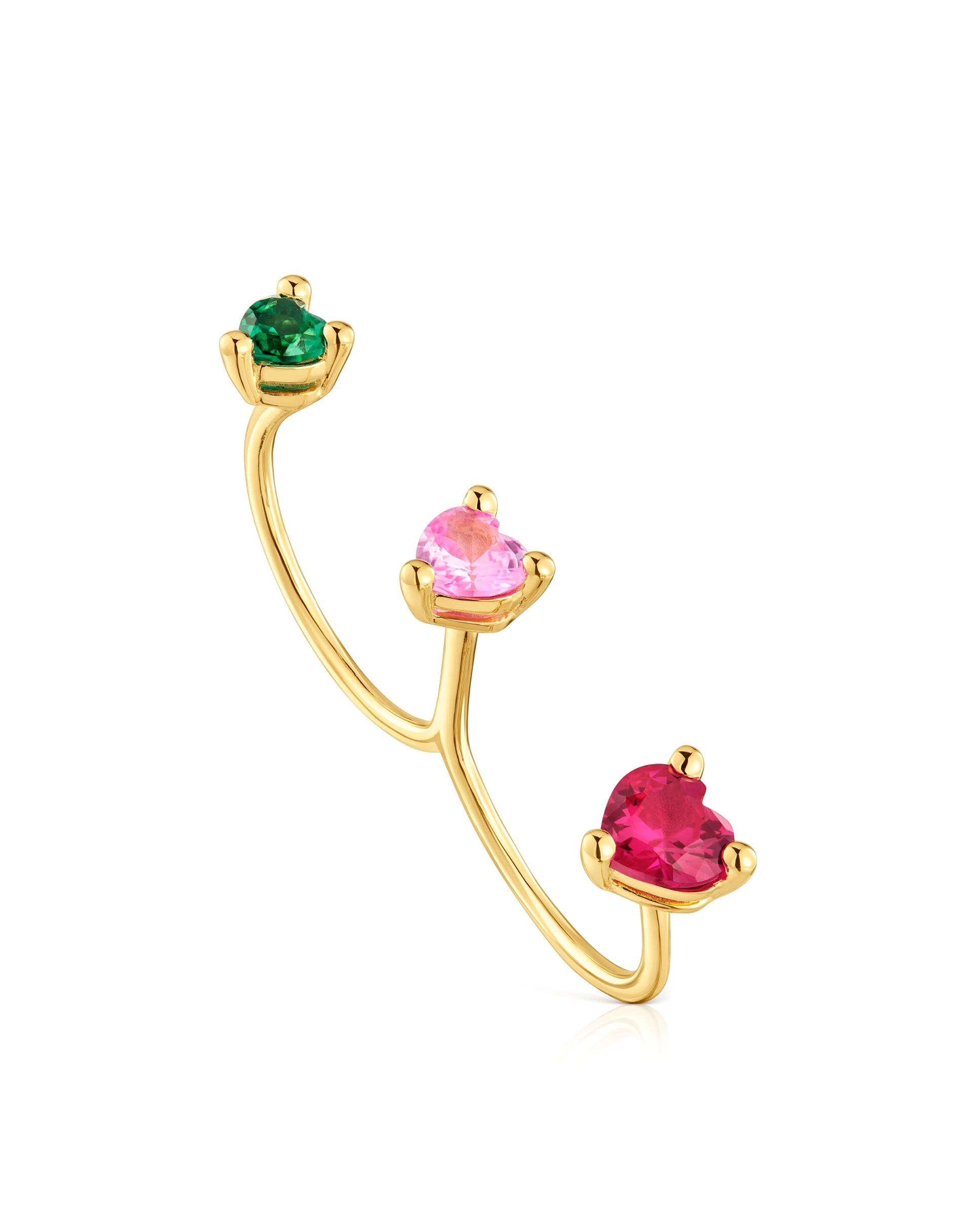 Anel com Pedras Aberto Duplo Garden Of Love Lgg Banhado a Ouro 18 Kt Sobre Prata e Gemas Criadas em Laboratório Multicolor-1