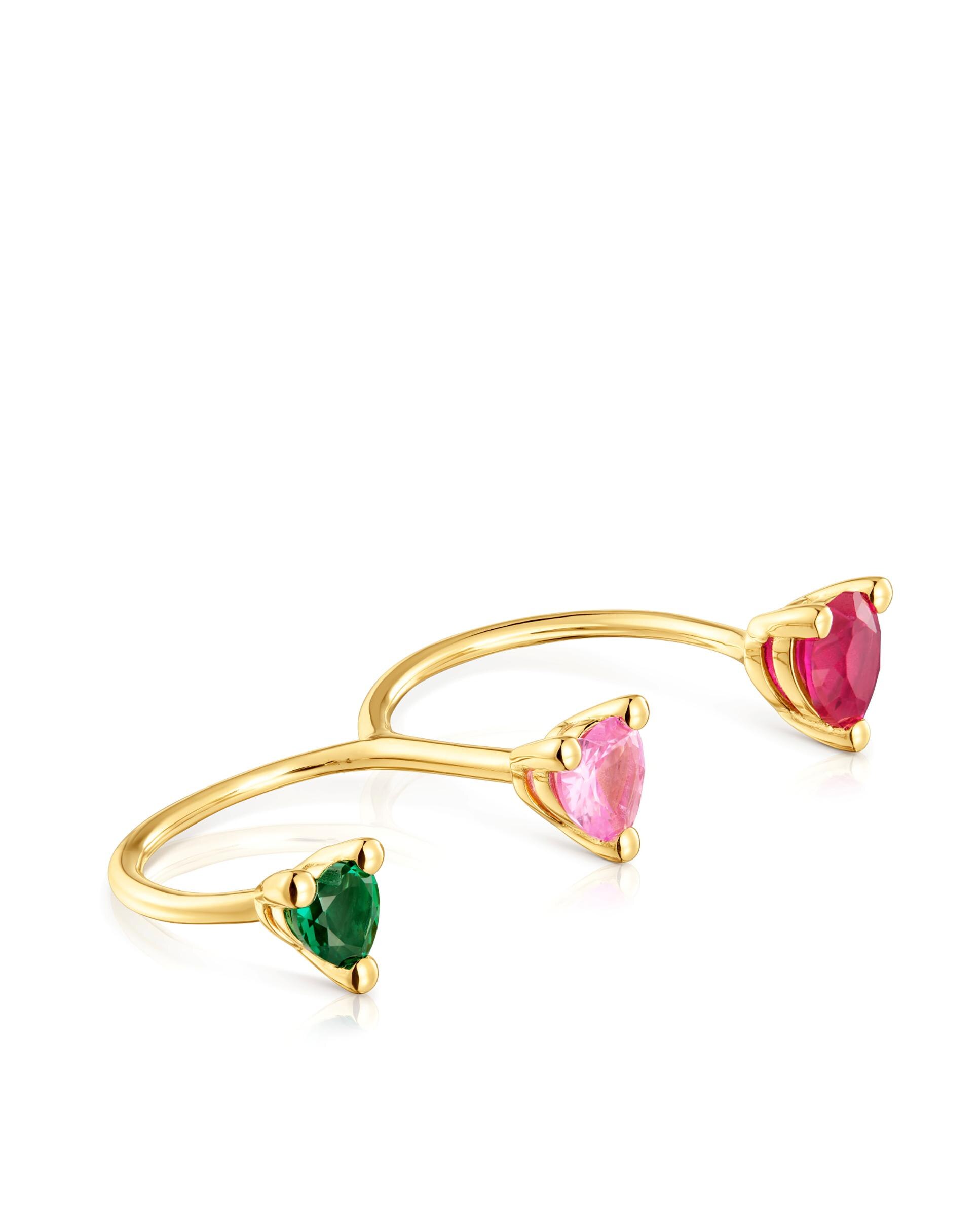 Anel com Pedras Aberto Duplo Garden Of Love Lgg Banhado a Ouro 18 Kt Sobre Prata e Gemas Criadas em Laboratório Multicolor-2