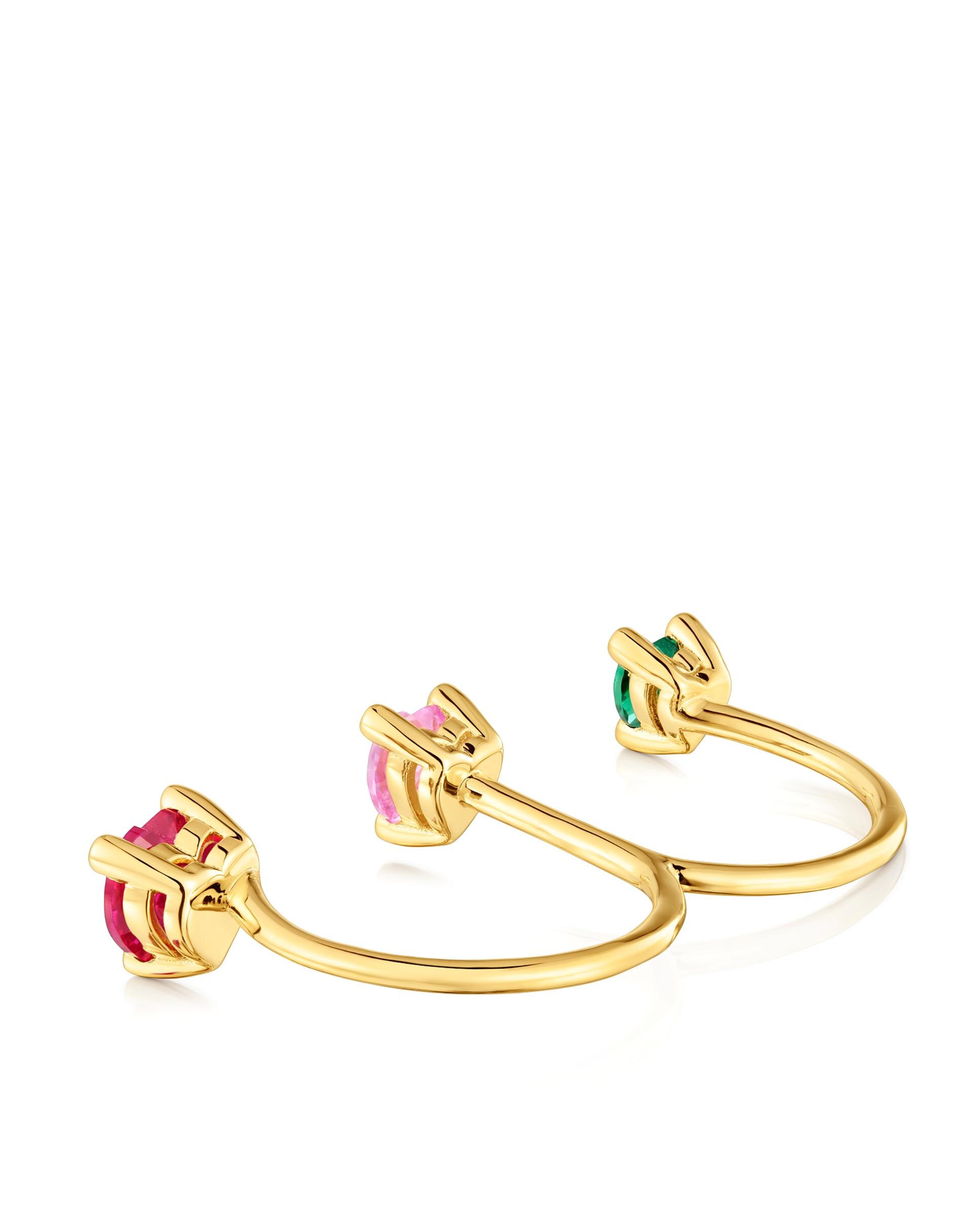 Anel com Pedras Aberto Duplo Garden Of Love Lgg Banhado a Ouro 18 Kt Sobre Prata e Gemas Criadas em Laboratório Multicolor-3