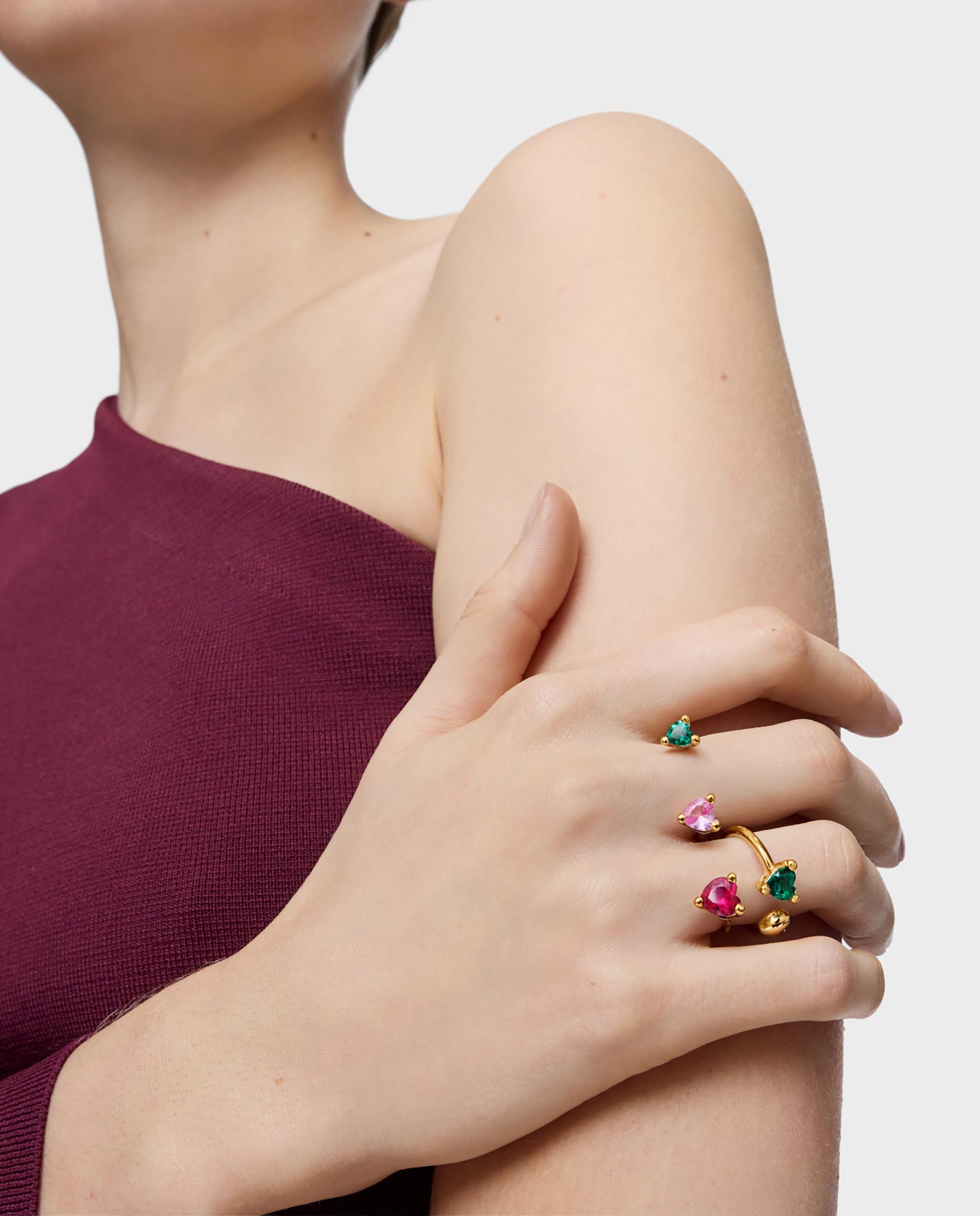 Anel com Pedras Aberto Duplo Garden Of Love Lgg Banhado a Ouro 18 Kt Sobre Prata e Gemas Criadas em Laboratório Multicolor-5