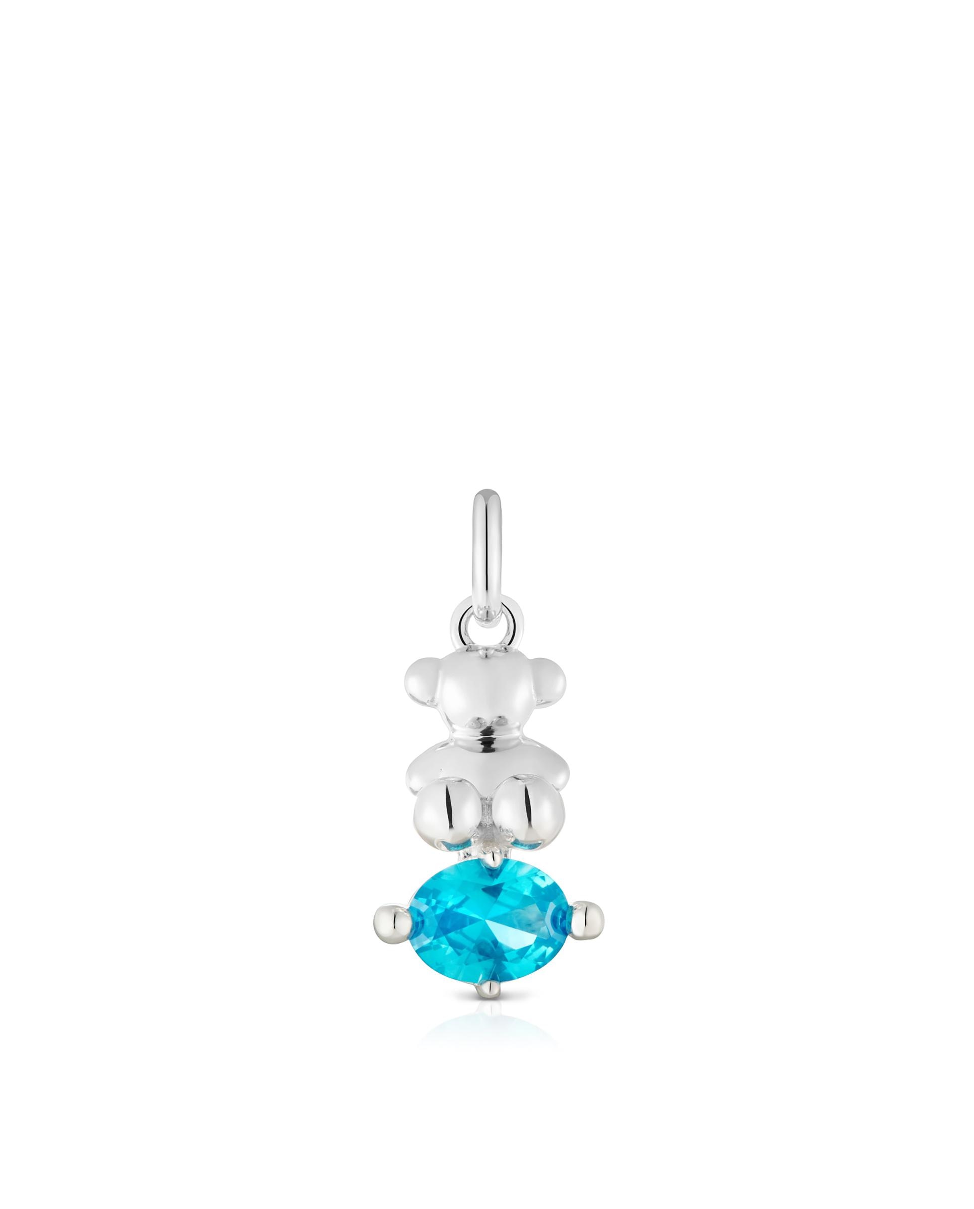 Pendentes Bold Bear Lgg Pequeno com Urso de Prata e Safira Azul Criada em Laboratório Azul-1