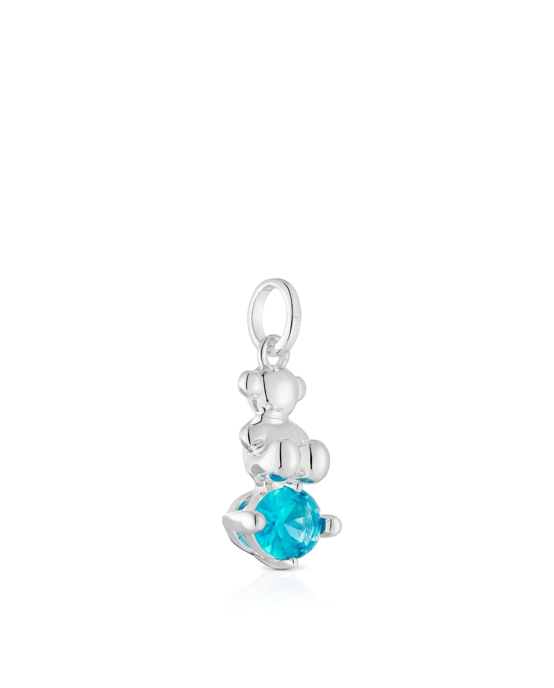Pendentes Bold Bear Lgg Pequeno com Urso de Prata e Safira Azul Criada em Laboratório Azul-2