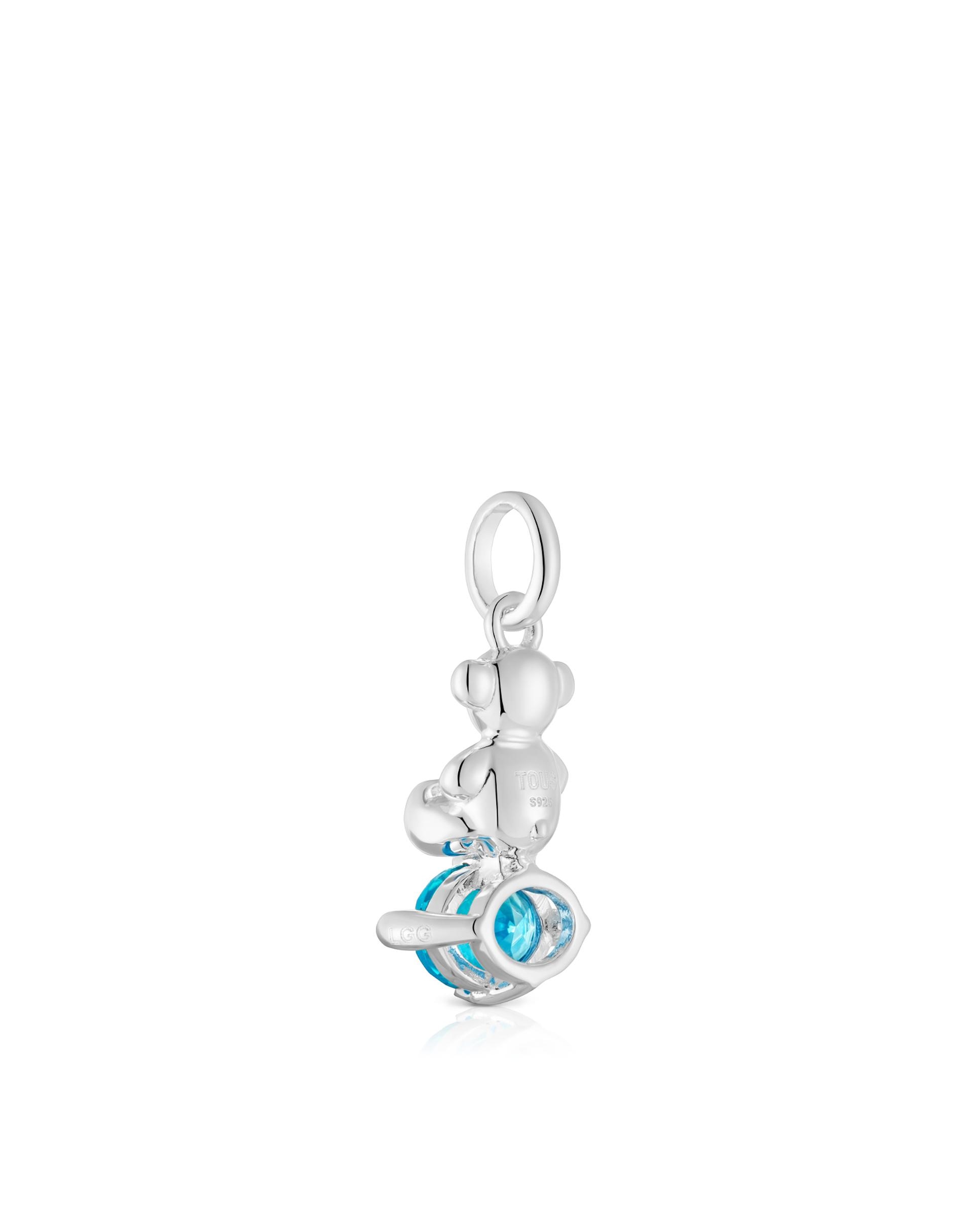 Pendentes Bold Bear Lgg Pequeno com Urso de Prata e Safira Azul Criada em Laboratório Azul-3