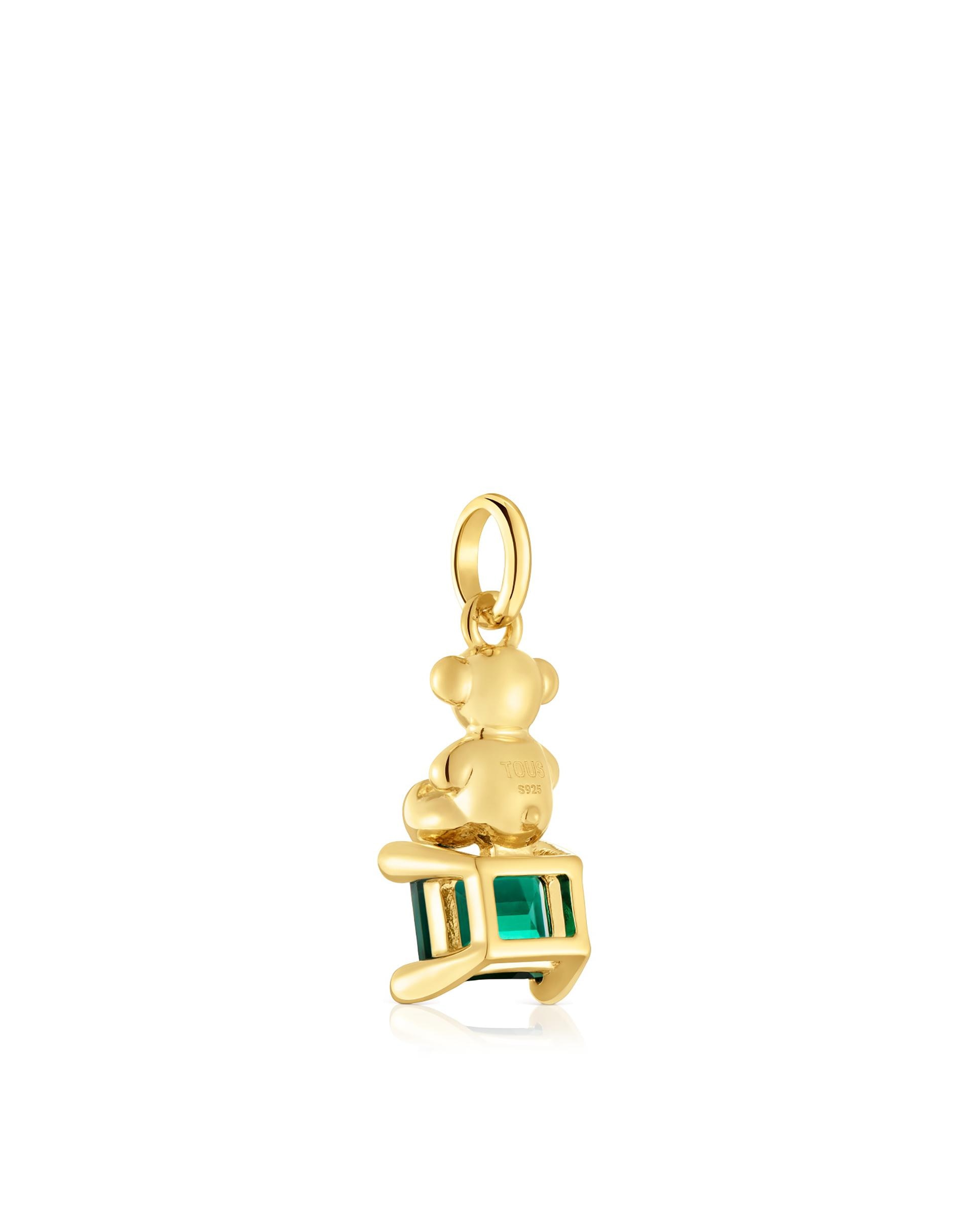 Pendiente Bold Bear Lgg Pequeno com Urso Banhado em Ouro 18 Kt Sobre Prata e Esmeralda Criada em Laboratório Verde-3