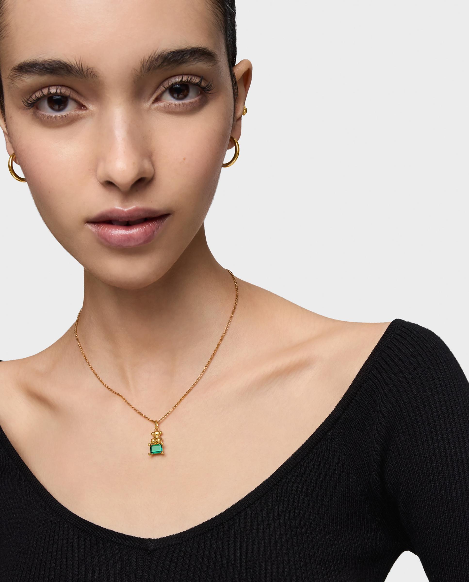 Pendiente Bold Bear Lgg Pequeno com Urso Banhado em Ouro 18 Kt Sobre Prata e Esmeralda Criada em Laboratório Verde-4