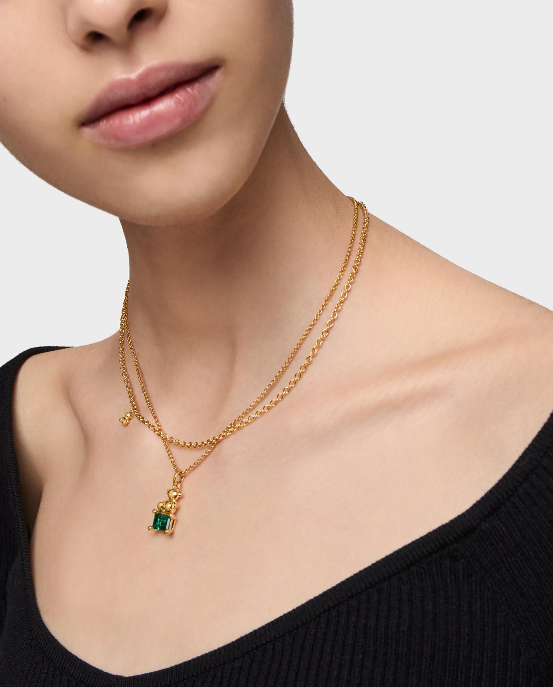 Pendiente Bold Bear Lgg Pequeno com Urso Banhado em Ouro 18 Kt Sobre Prata e Esmeralda Criada em Laboratório Verde-5